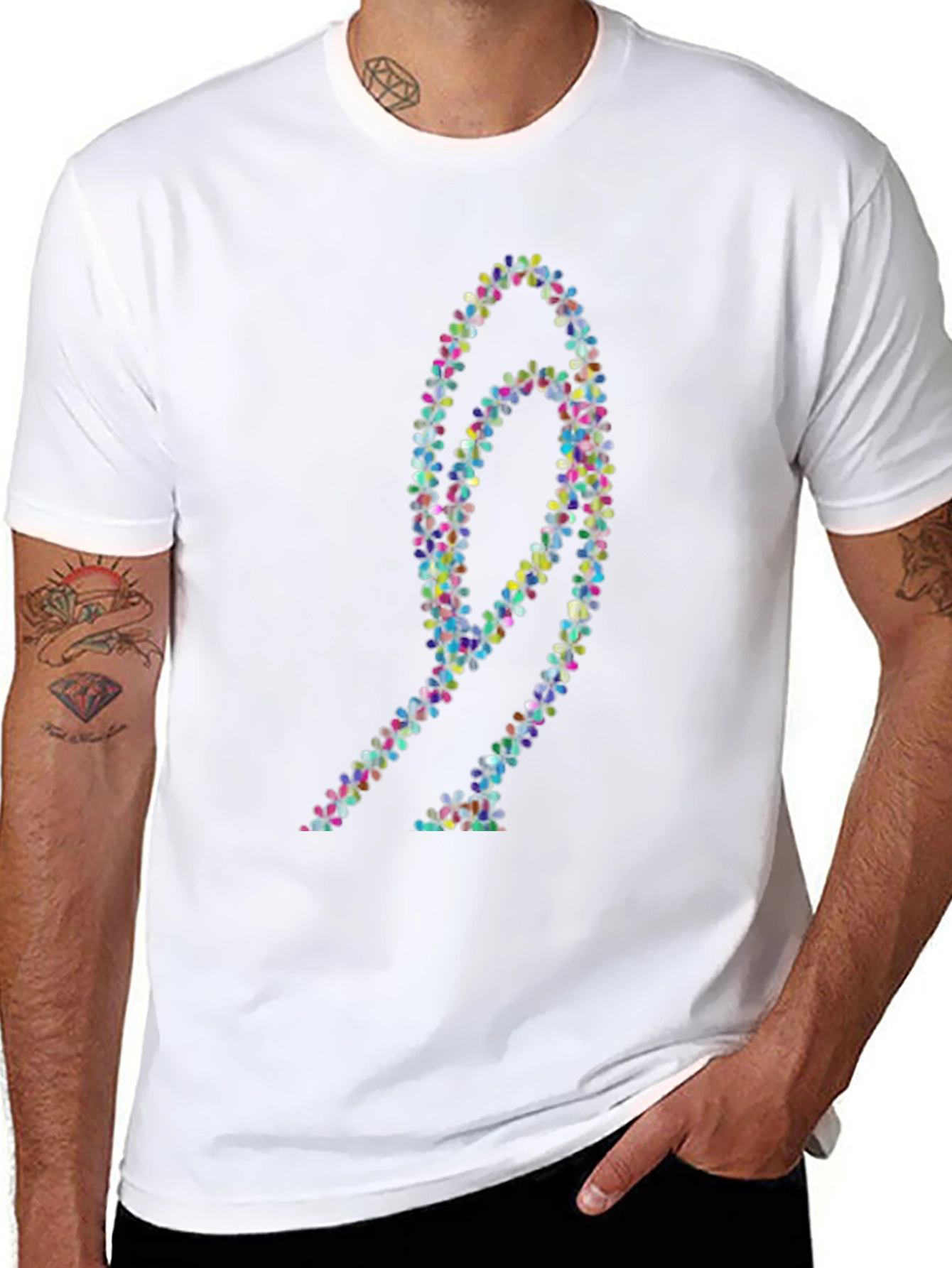 Abstract Floral Design Black T-Shirt