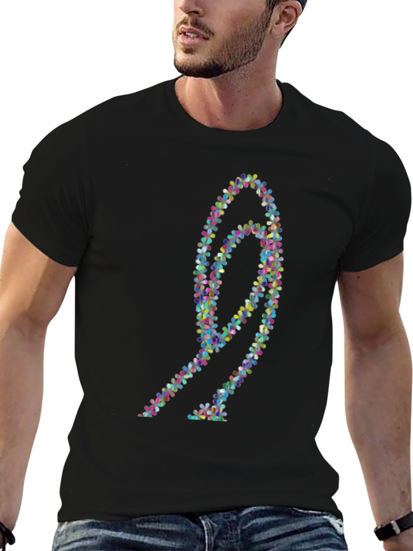 Abstract Floral Design Black T-Shirt