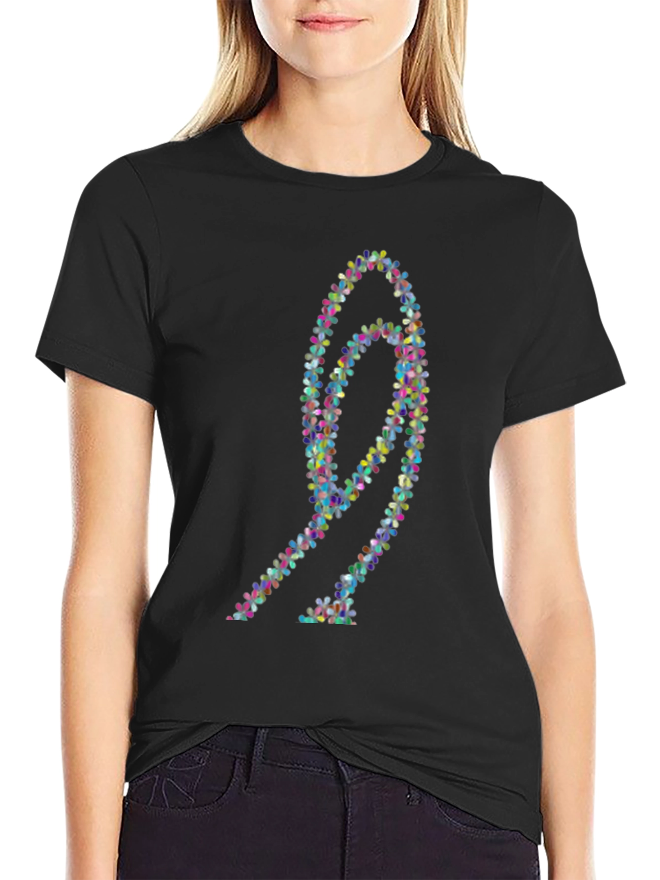 Abstract Floral Design Black T-Shirt