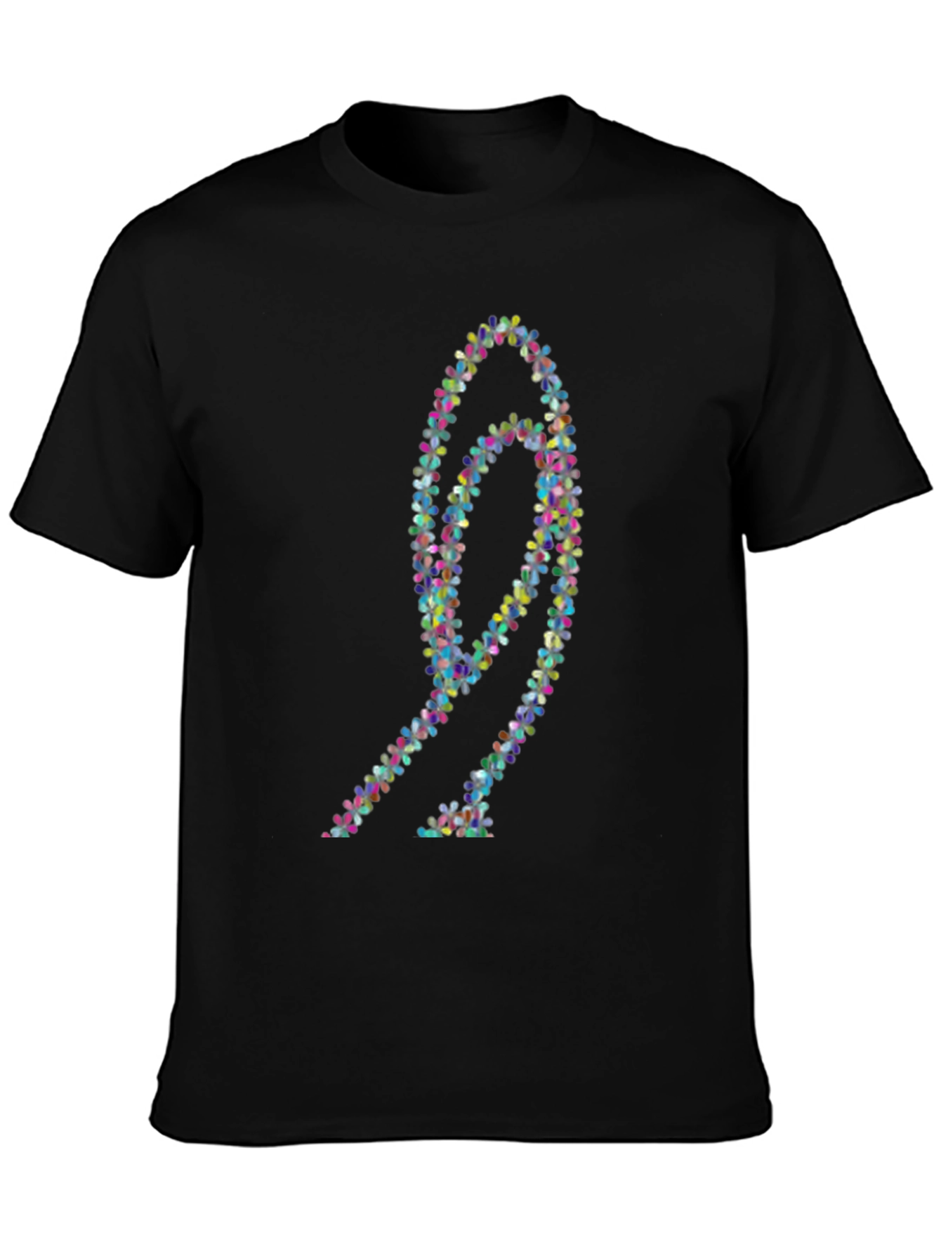 Abstract Floral Design Black T-Shirt