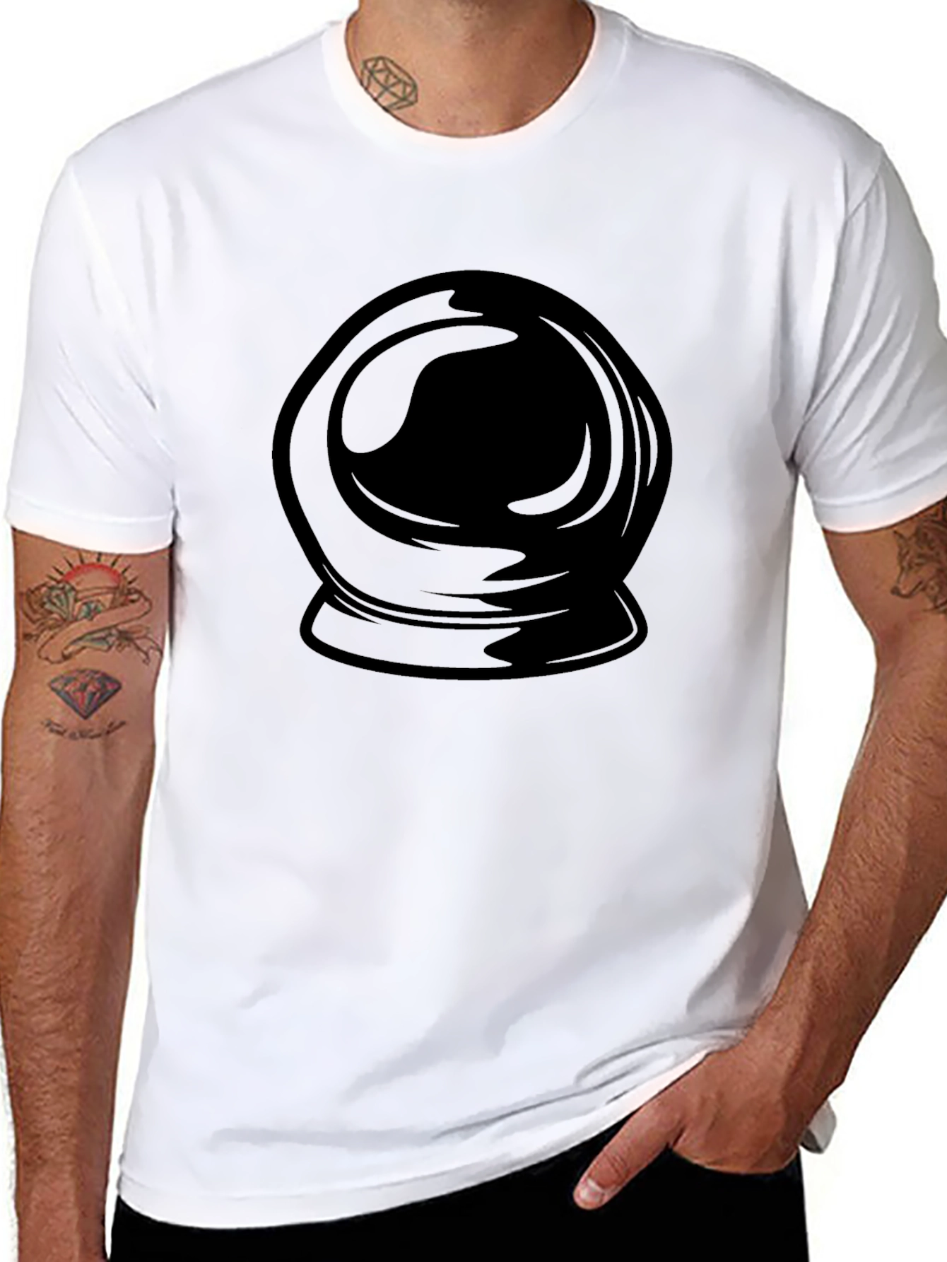 Astronaut Helmet Graphic Print Black T-Shirt