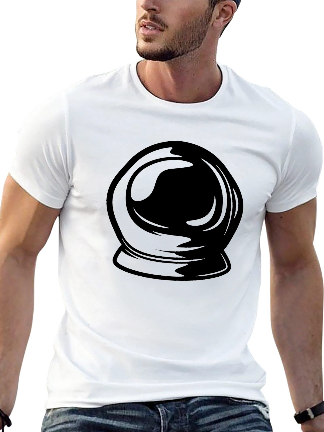 Astronaut Helmet Graphic Print Black T-Shirt
