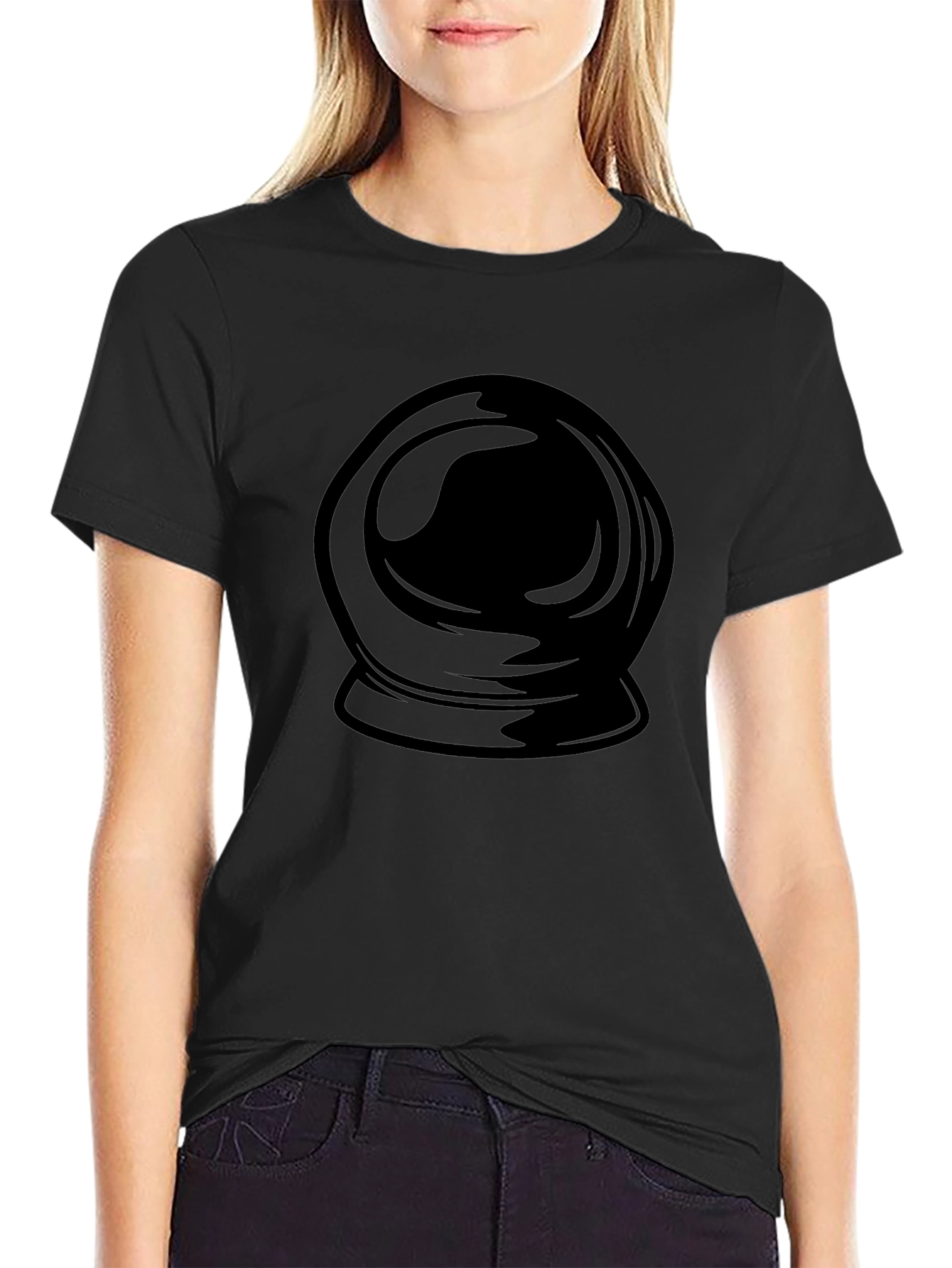 Astronaut Helmet Graphic Print Black T-Shirt