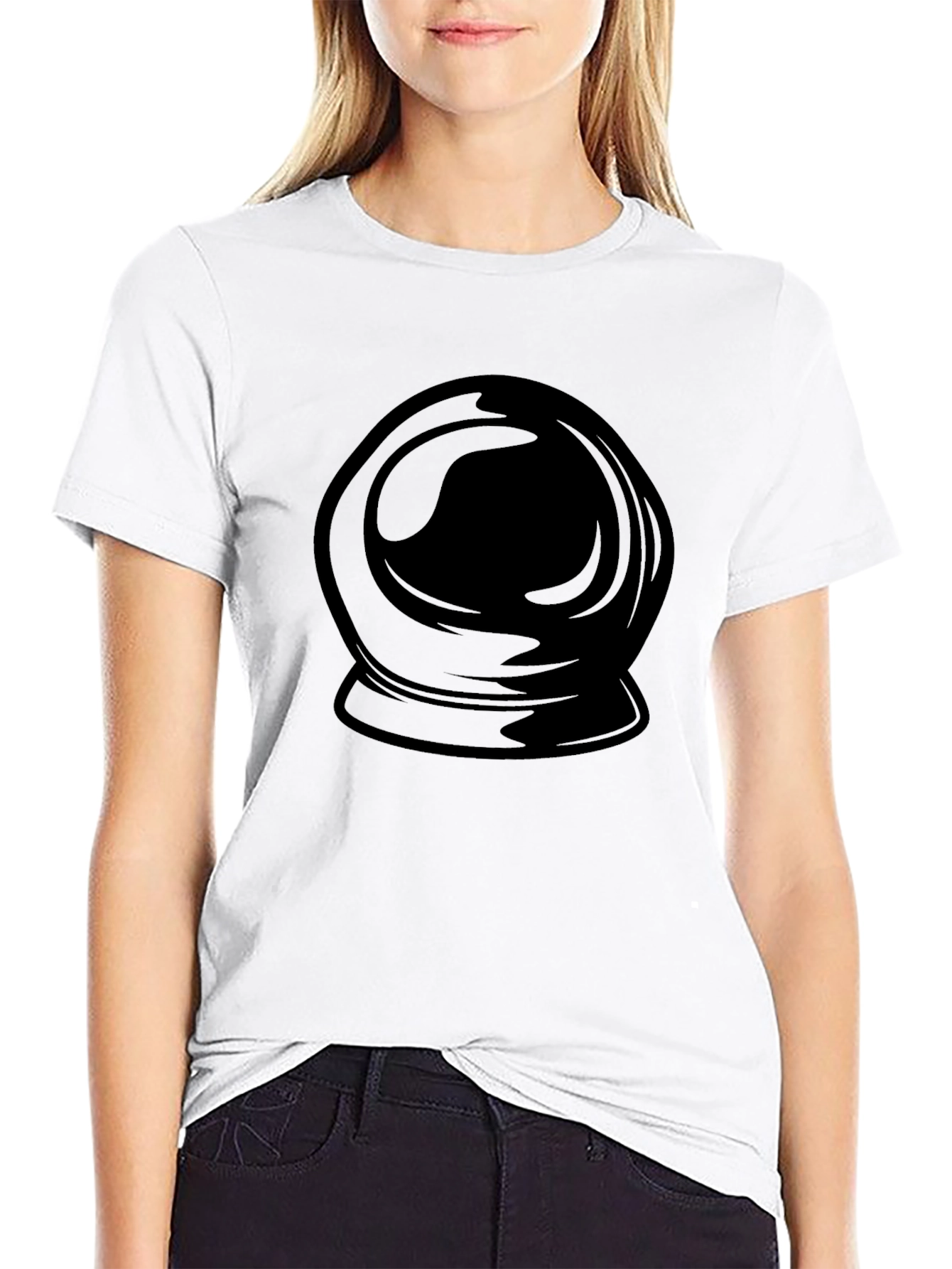 Astronaut Helmet Graphic Print Black T-Shirt