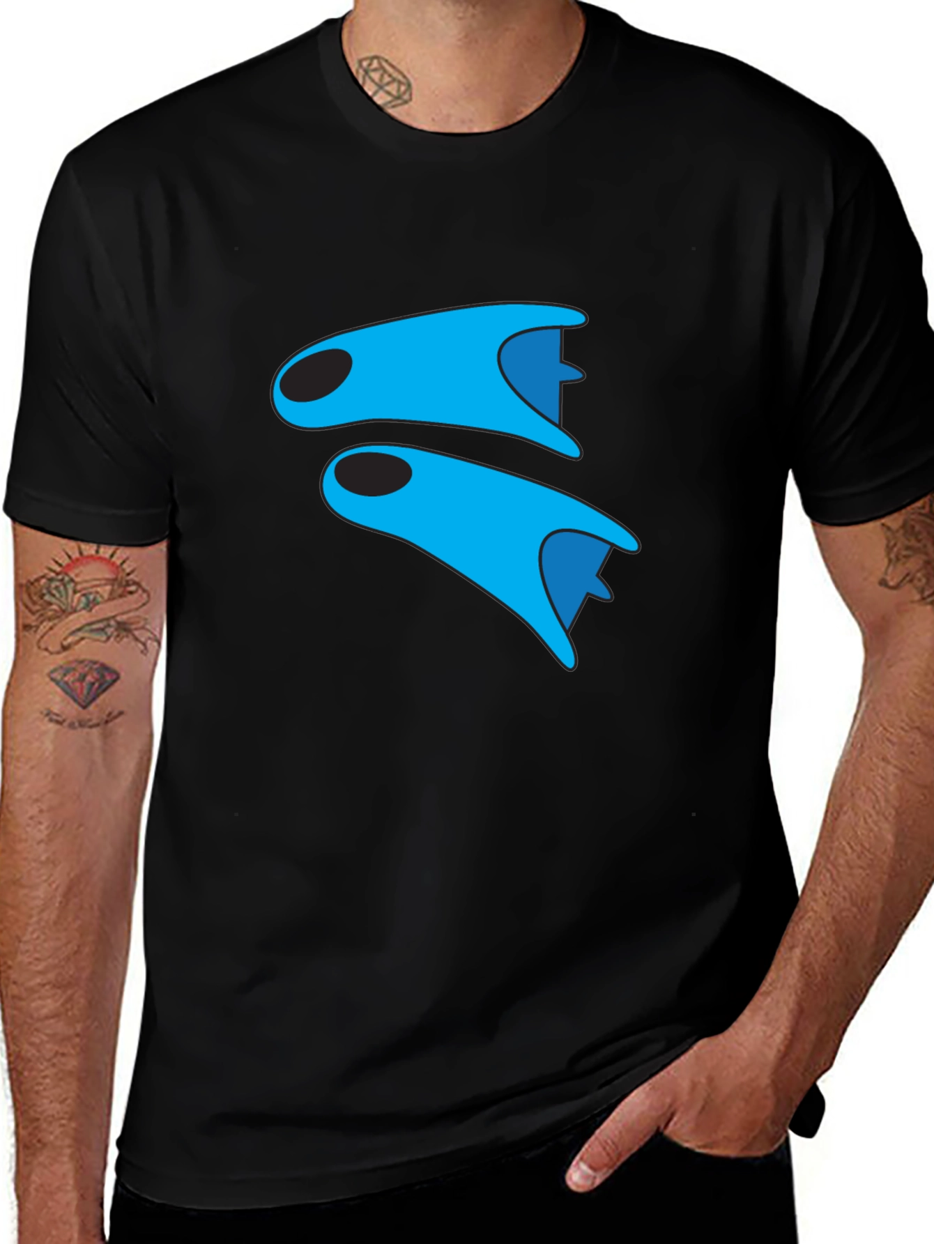 Blue Fins Graphic Black T-Shirt