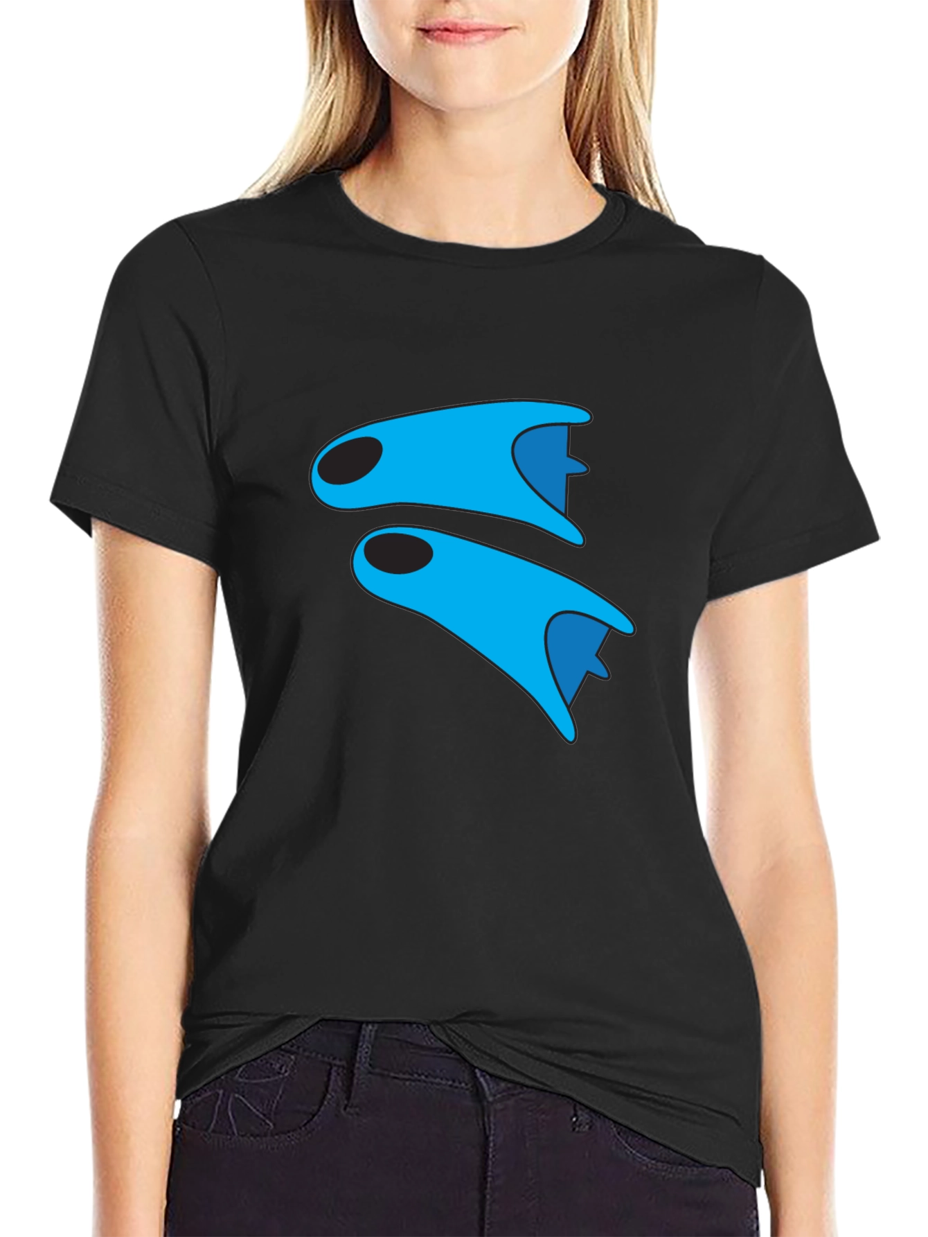 Blue Fins Graphic Black T-Shirt