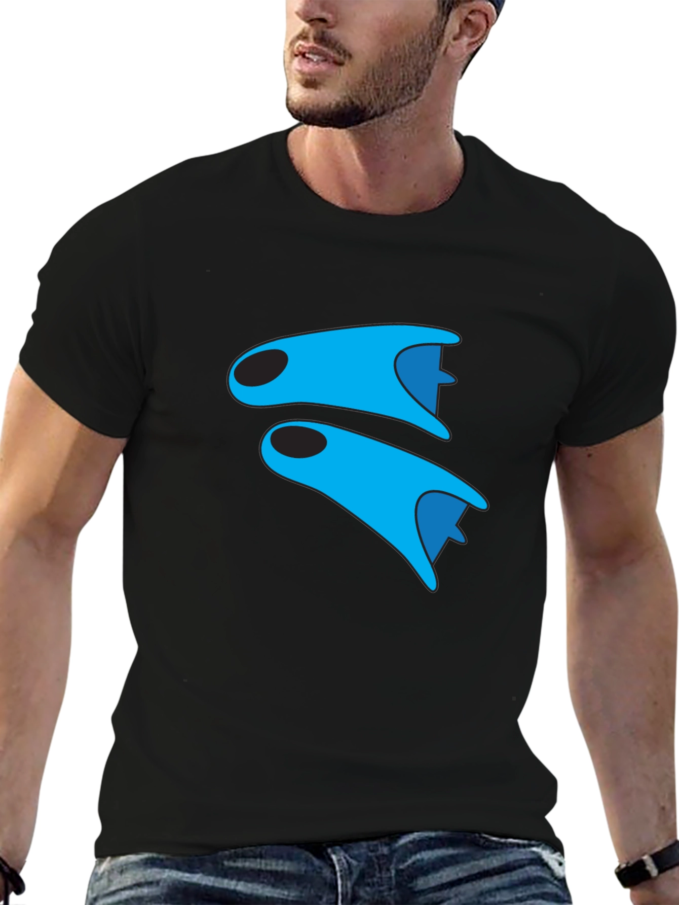 Blue Fins Graphic Black T-Shirt