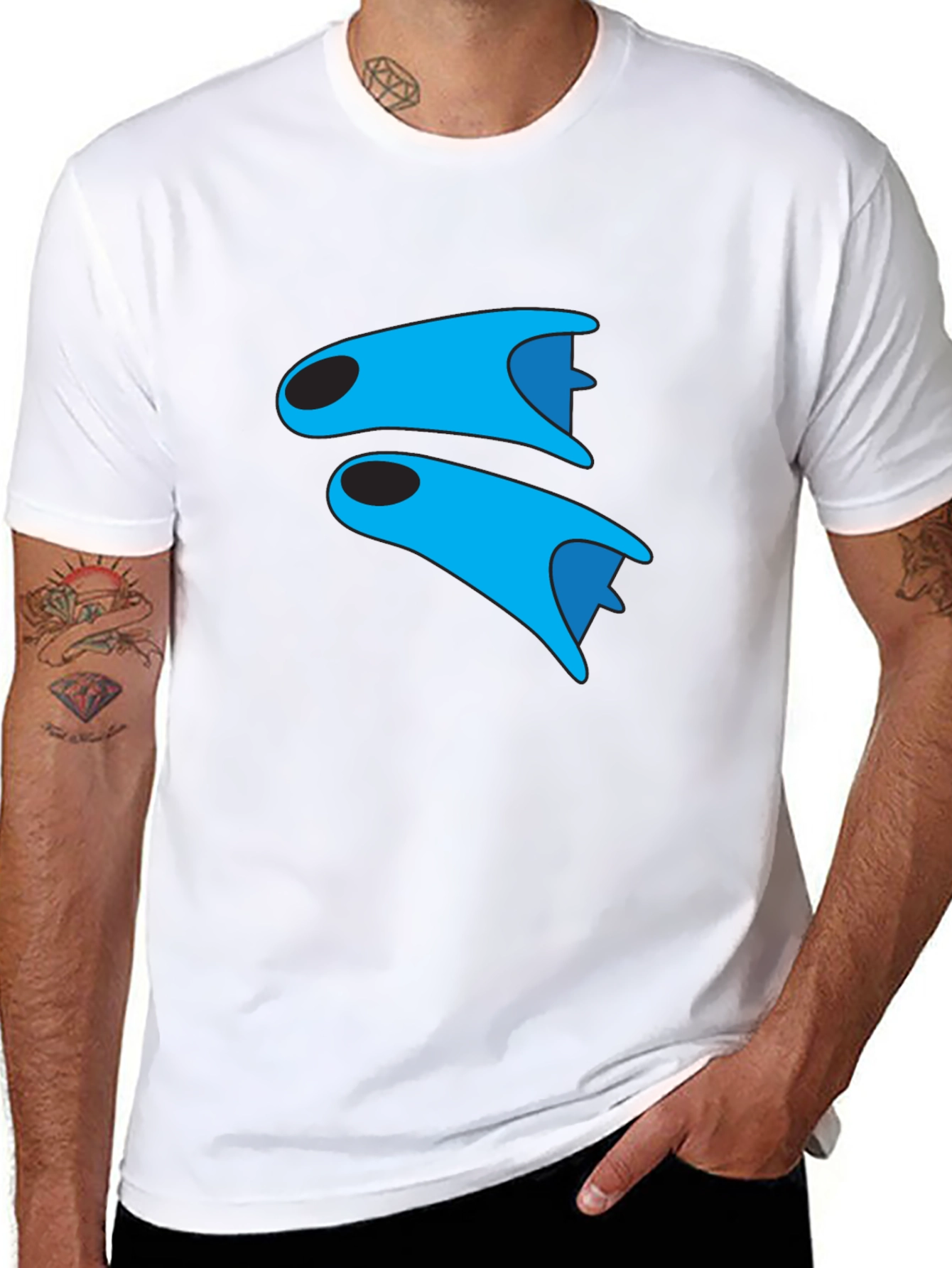 Blue Fins Graphic Black T-Shirt