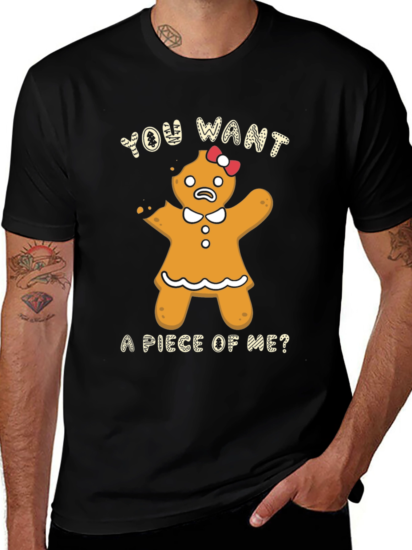 Gingerbread Woman Bite Me Funny Christmas T-Shirt