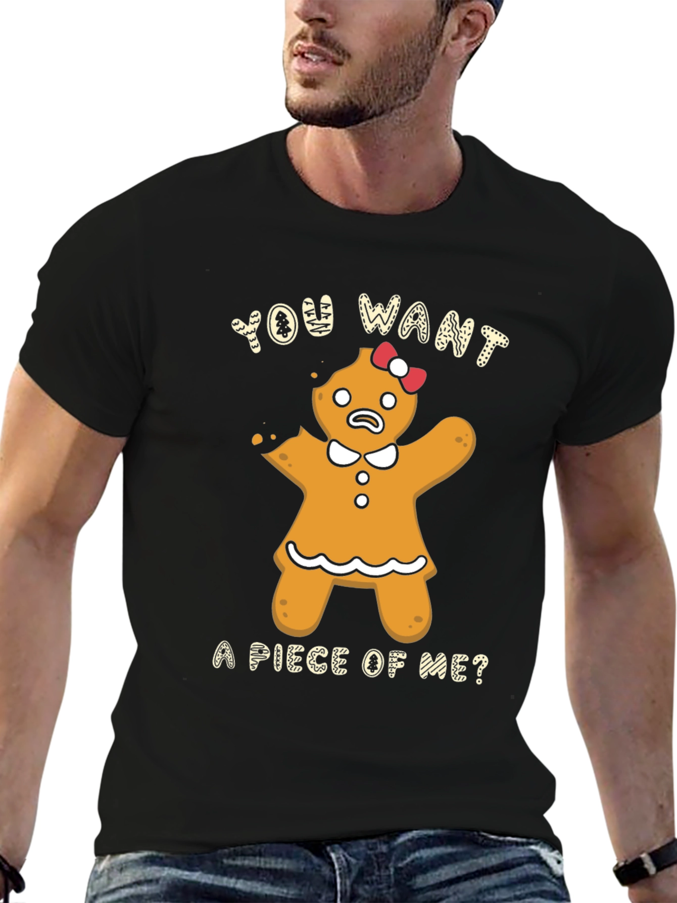 Gingerbread Woman Bite Me Funny Christmas T-Shirt