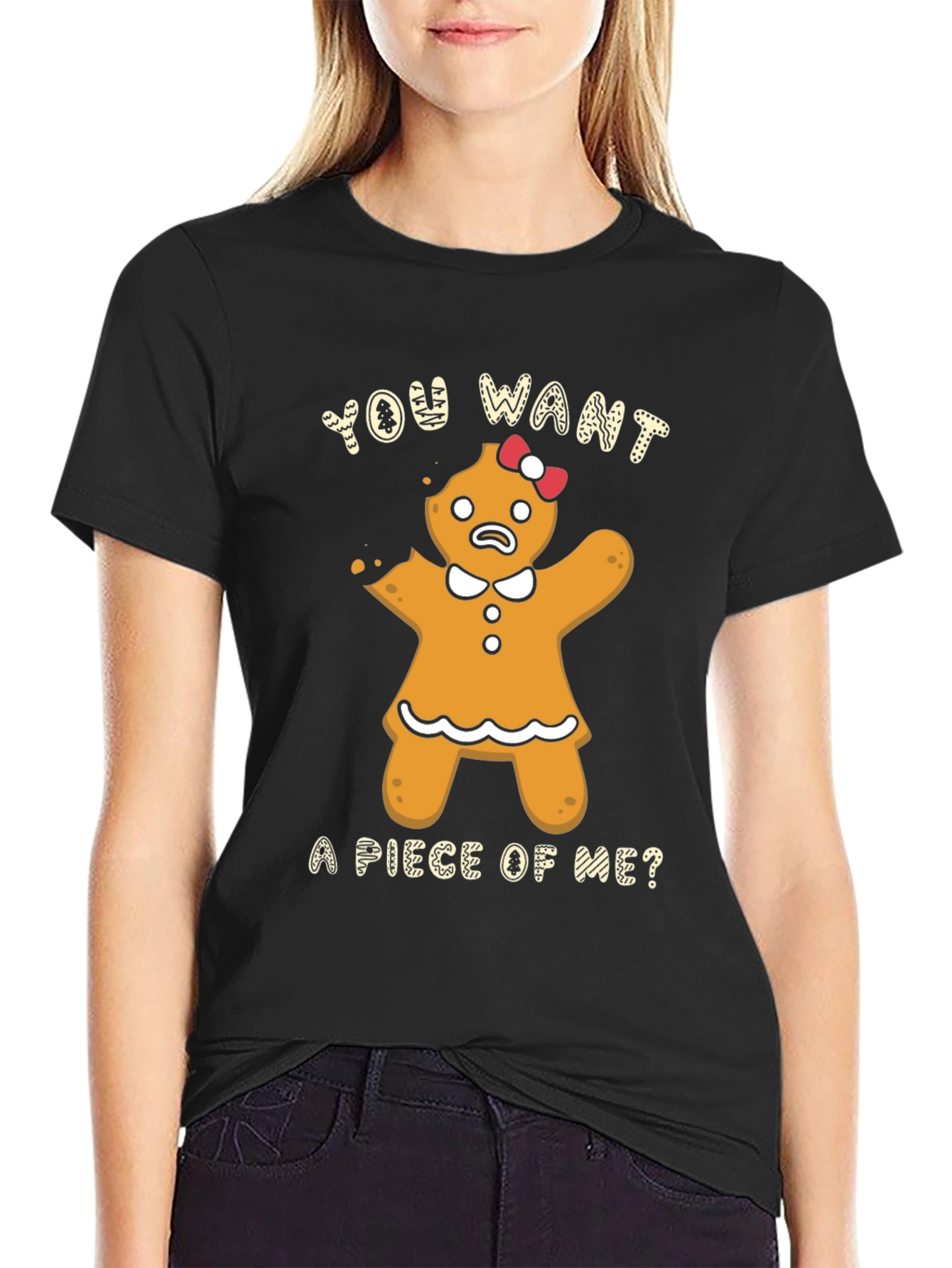 Gingerbread Woman Bite Me Funny Christmas T-Shirt
