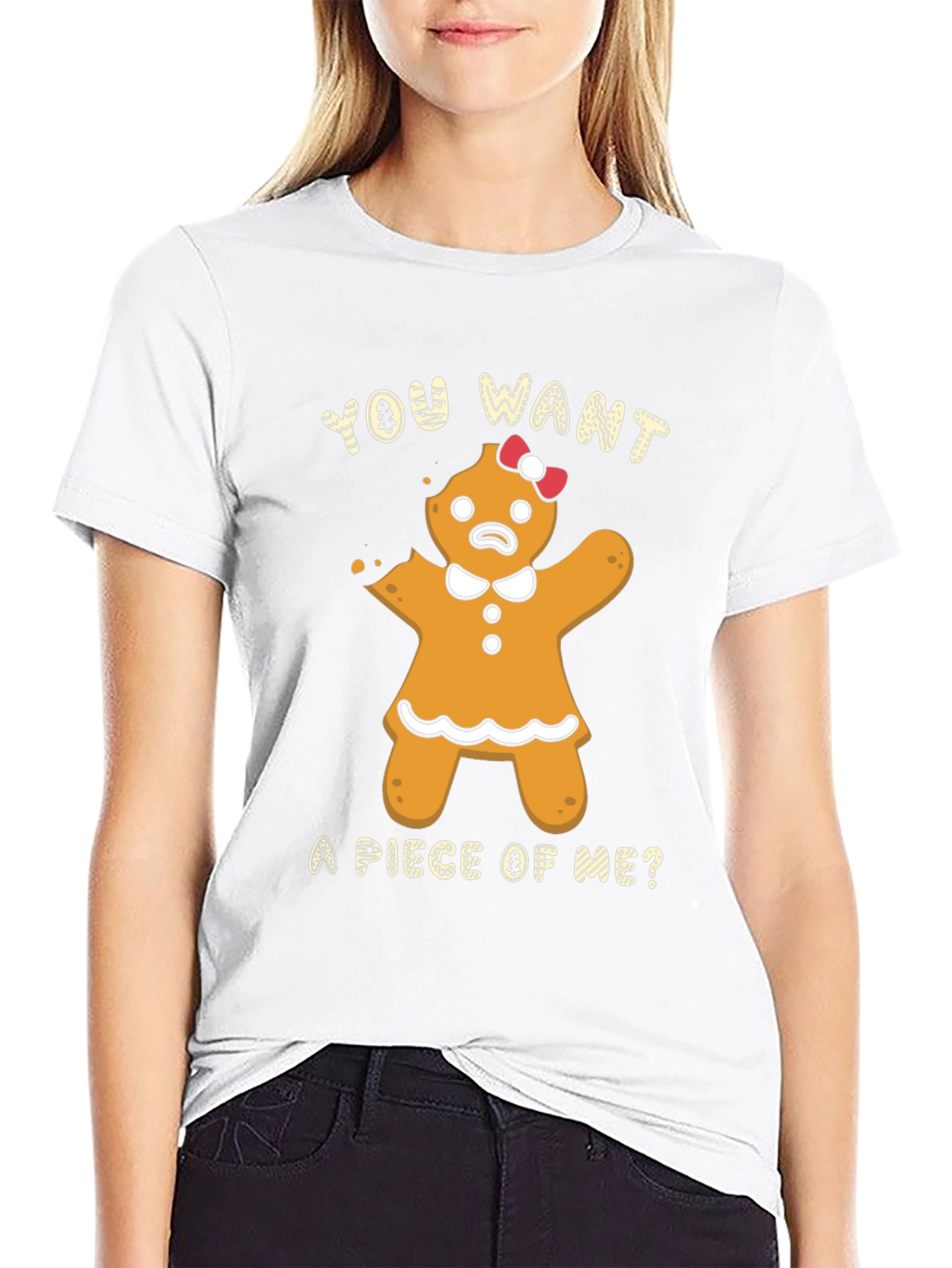 Gingerbread Woman Bite Me Funny Christmas T-Shirt