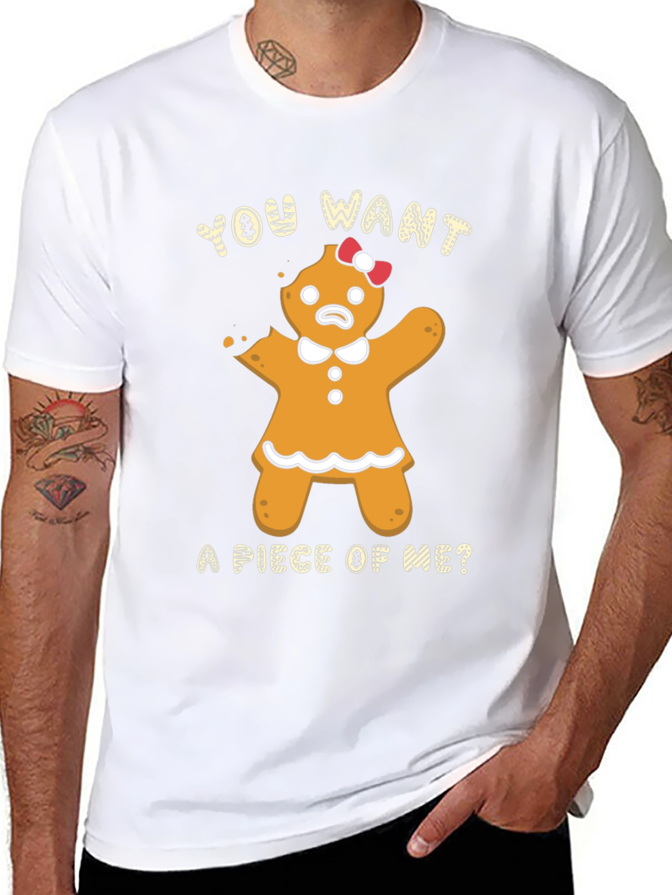 Gingerbread Woman Bite Me Funny Christmas T-Shirt