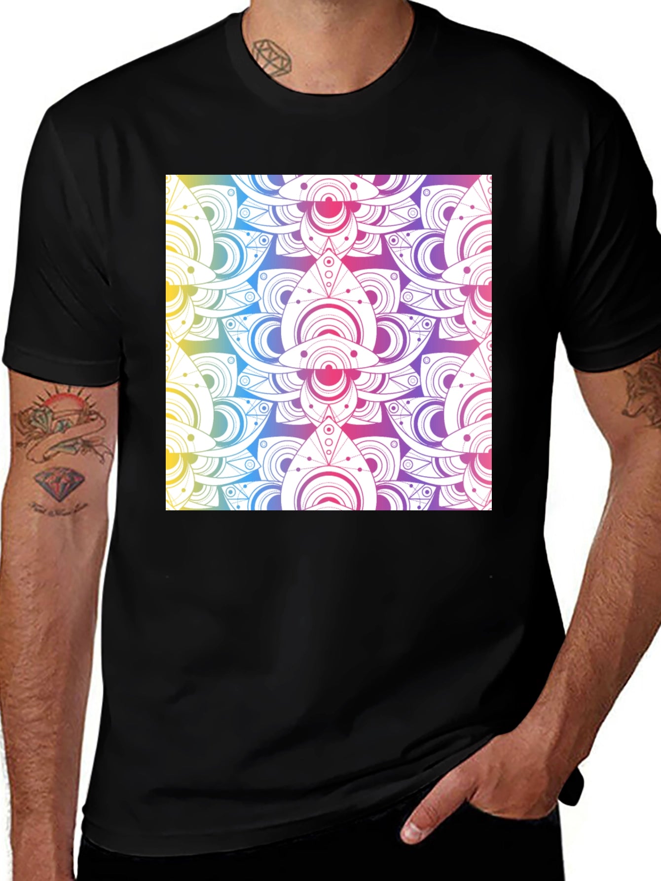 Rainbow Mandala Graphic Black T-Shirt