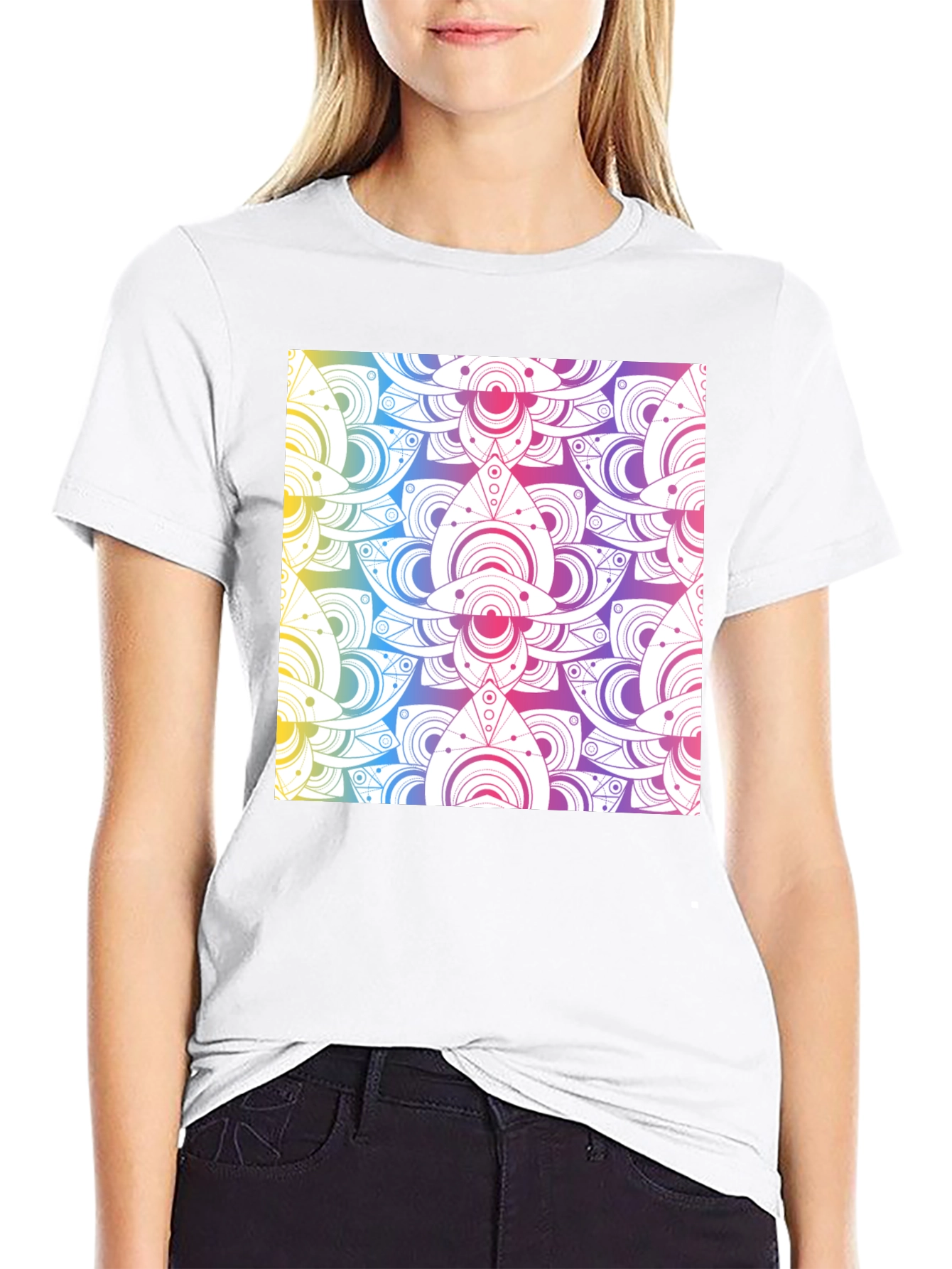 Rainbow Mandala Graphic Black T-Shirt