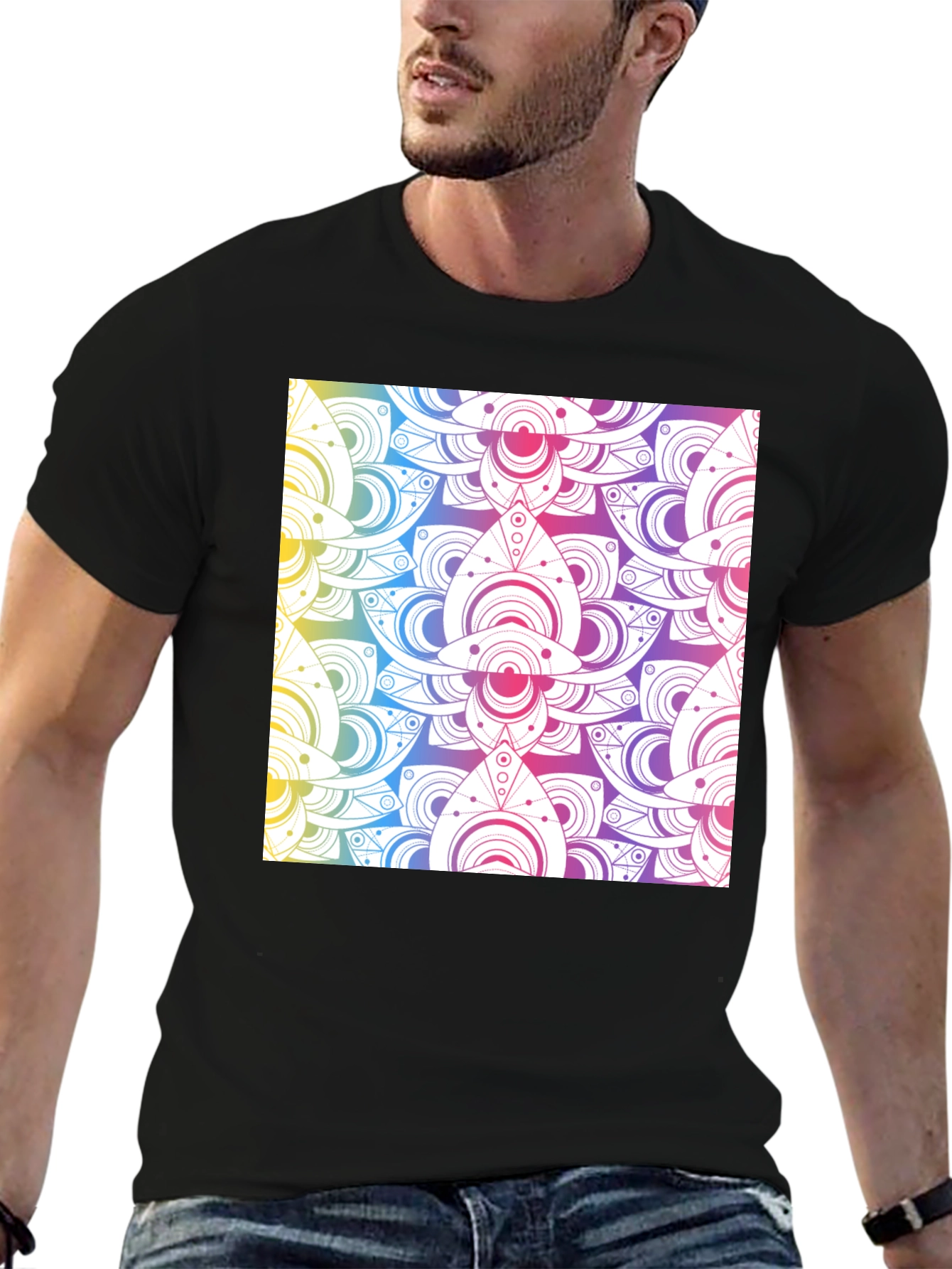 Rainbow Mandala Graphic Black T-Shirt
