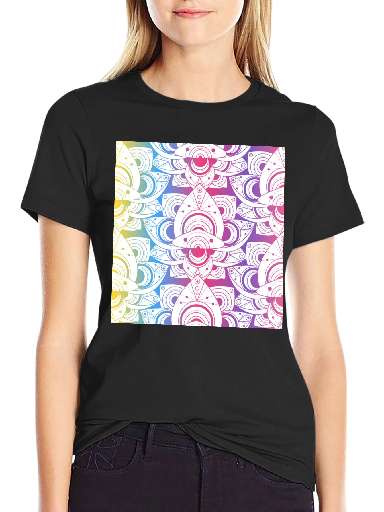 Rainbow Mandala Graphic Black T-Shirt