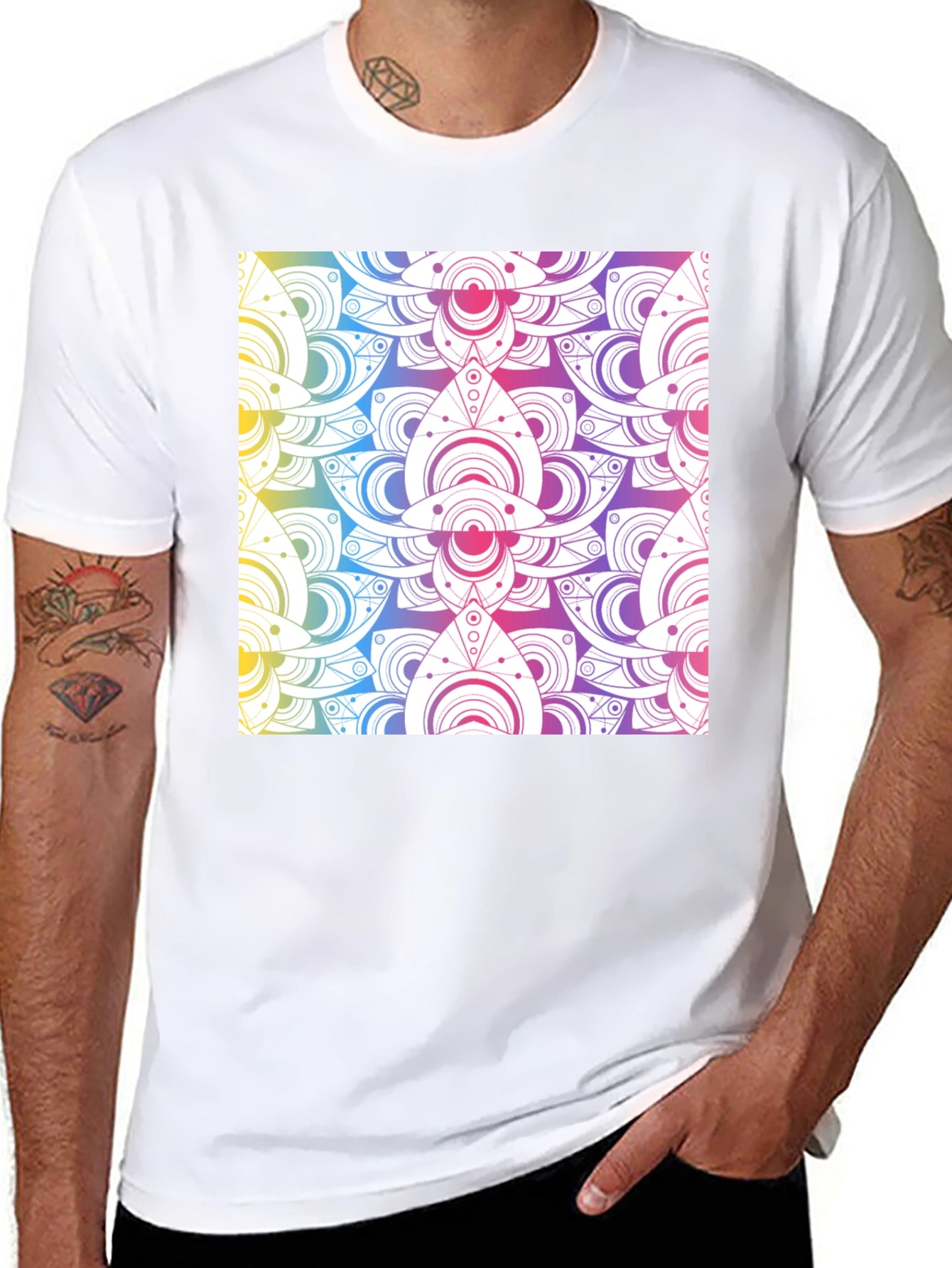 Rainbow Mandala Graphic Black T-Shirt