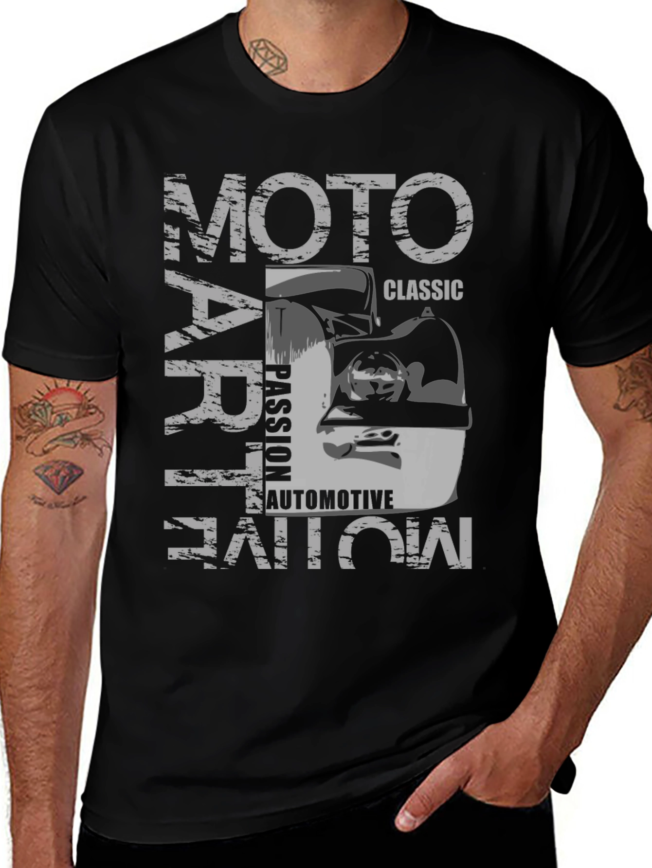 Moto Art Classic Automotive Black Graphic T-Shirt