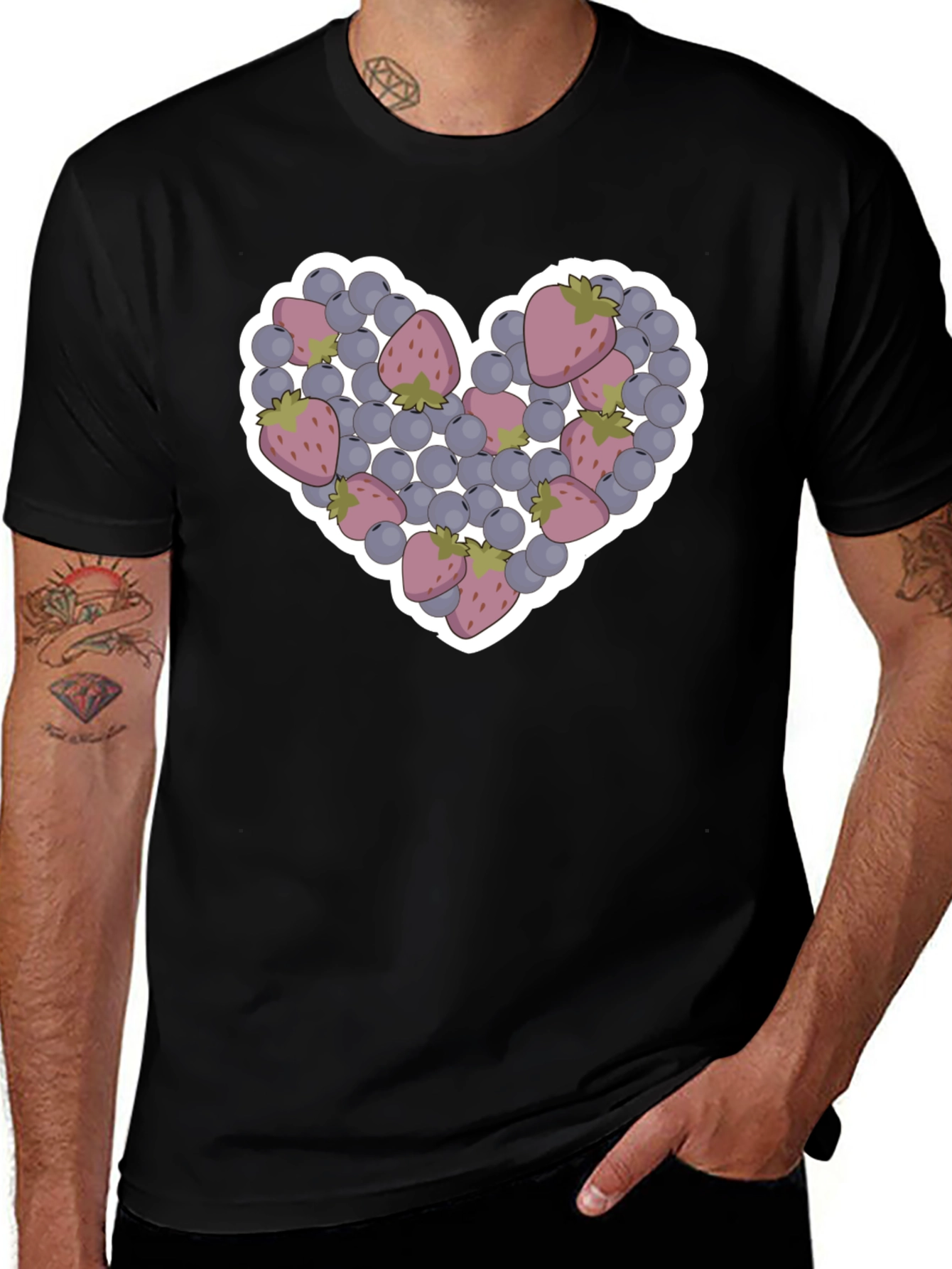Berry Heart Graphic Tee - Cute Fruit T-Shirt