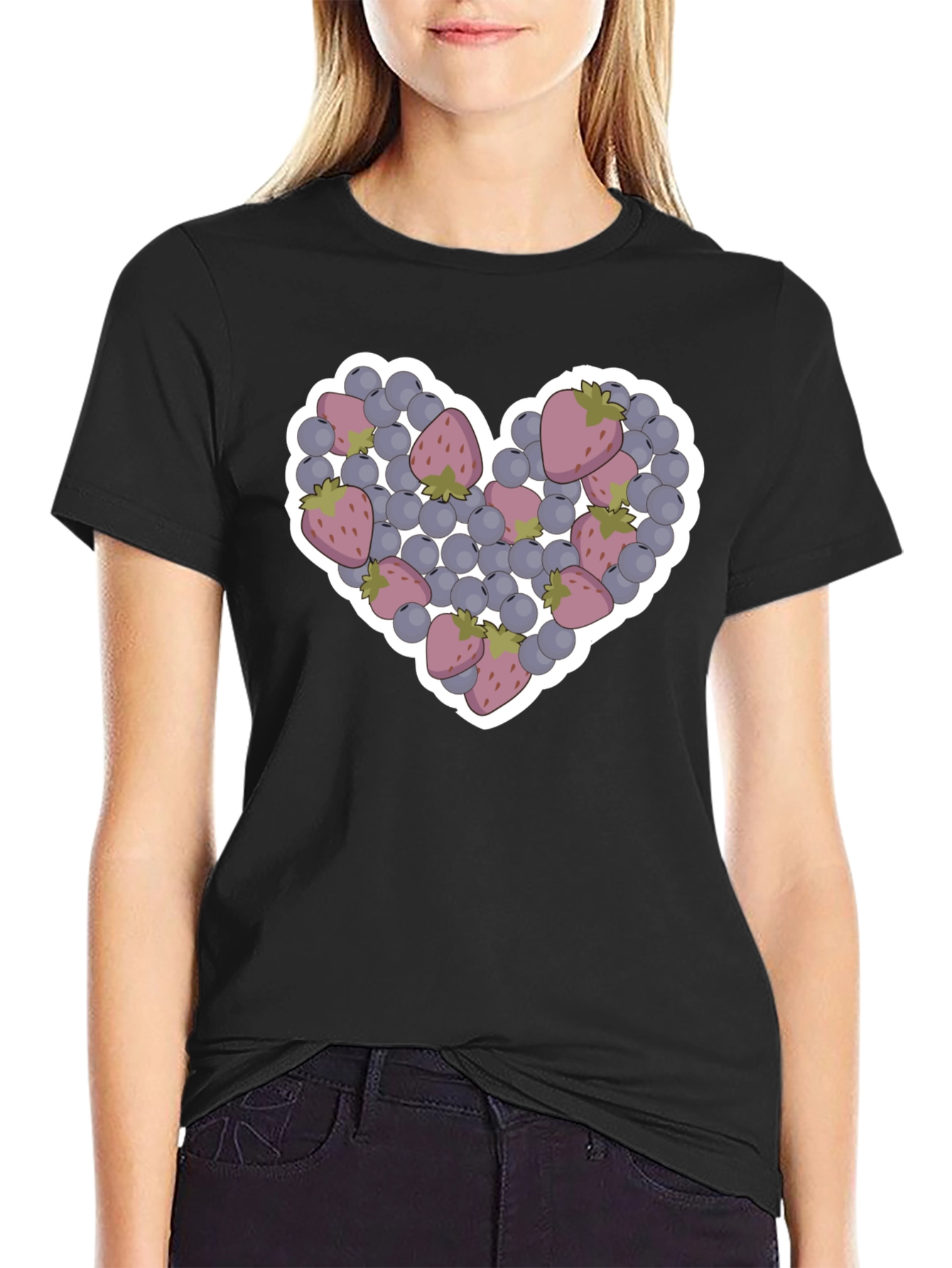 Berry Heart Graphic Tee - Cute Fruit T-Shirt