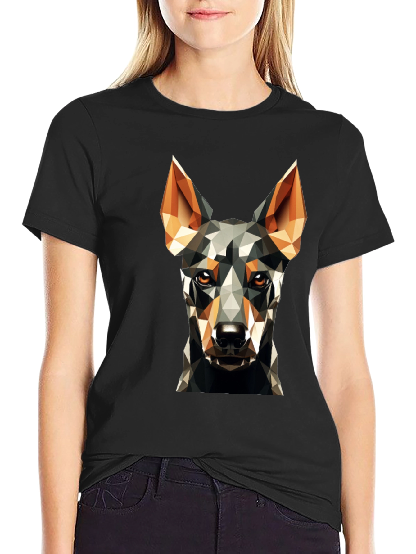 Geometric Dog Print Black T-Shirt
