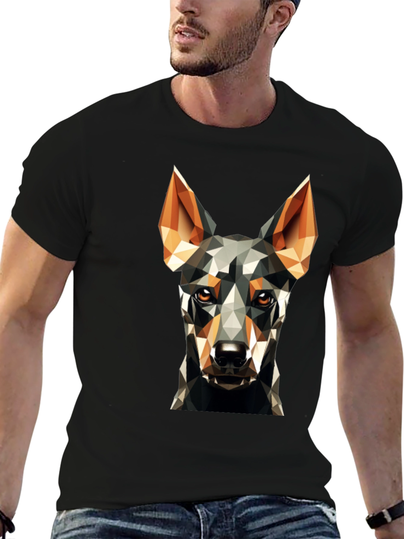 Geometric Dog Print Black T-Shirt