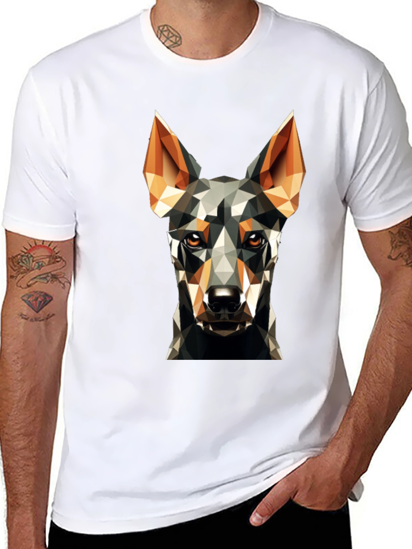 Geometric Dog Print Black T-Shirt