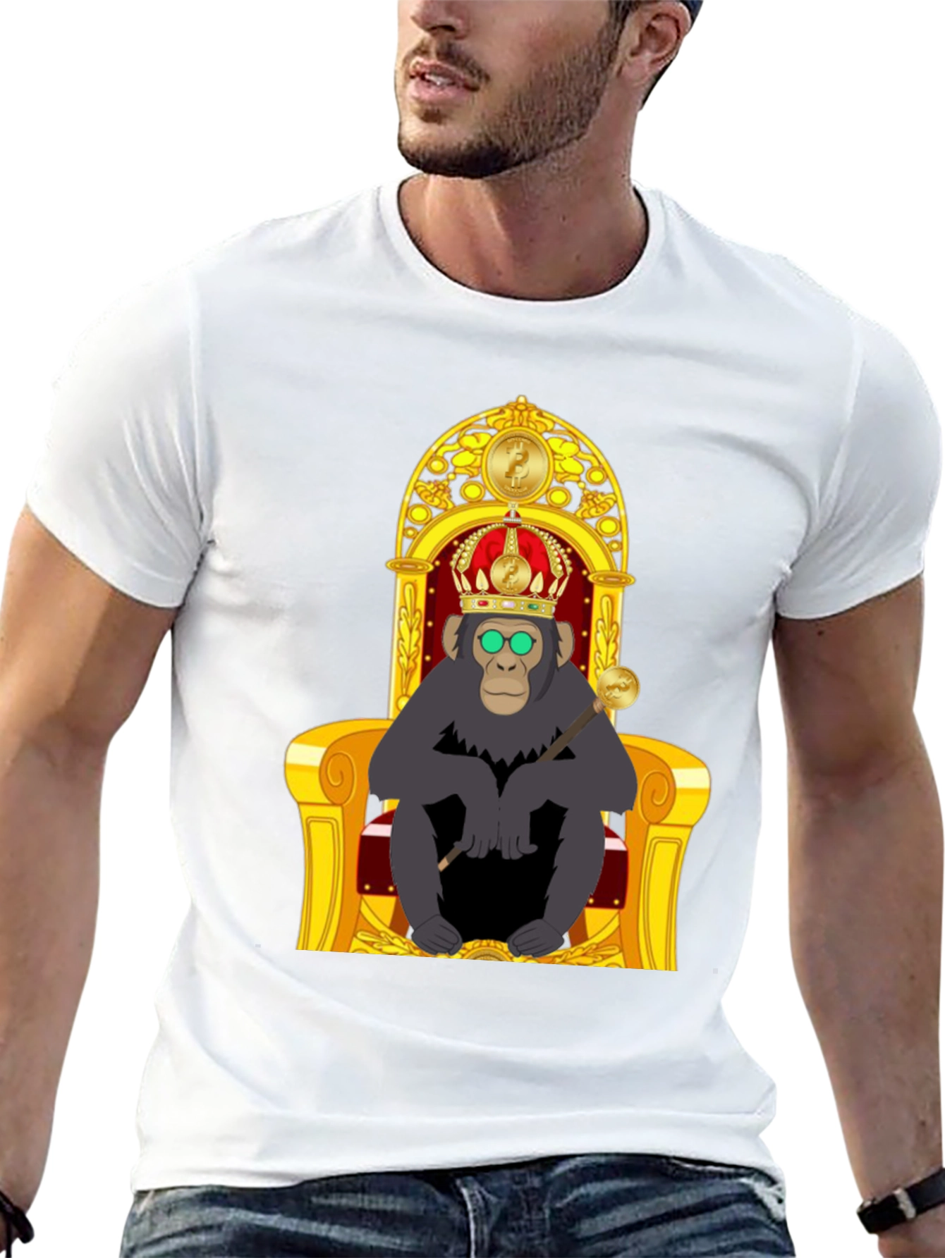Ape King T-Shirt - Cartoon Gorilla on Throne