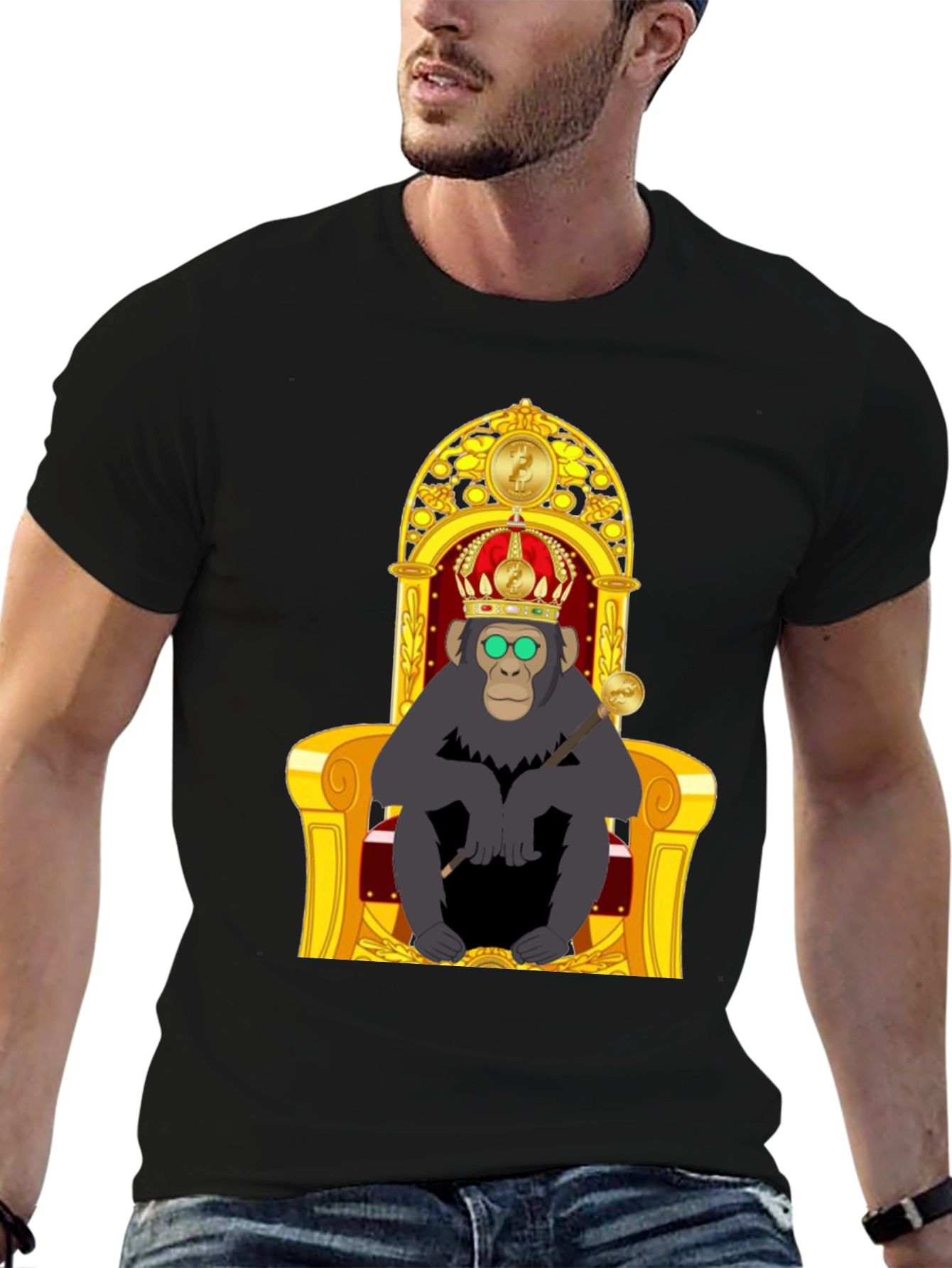 Ape King T-Shirt - Cartoon Gorilla on Throne