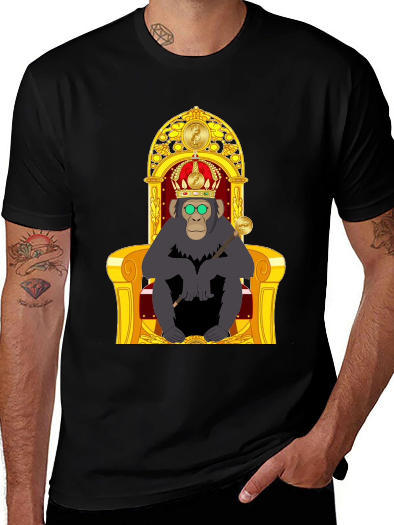 Ape King T-Shirt - Cartoon Gorilla on Throne