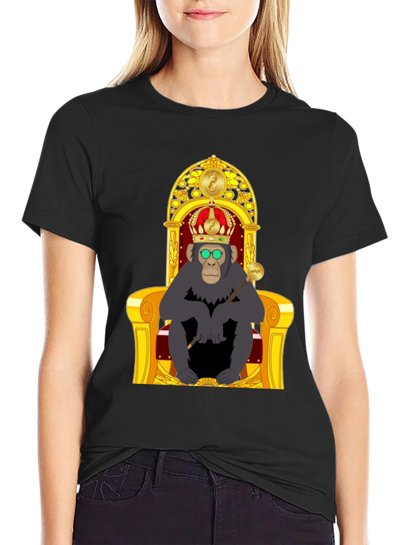 Ape King T-Shirt - Cartoon Gorilla on Throne