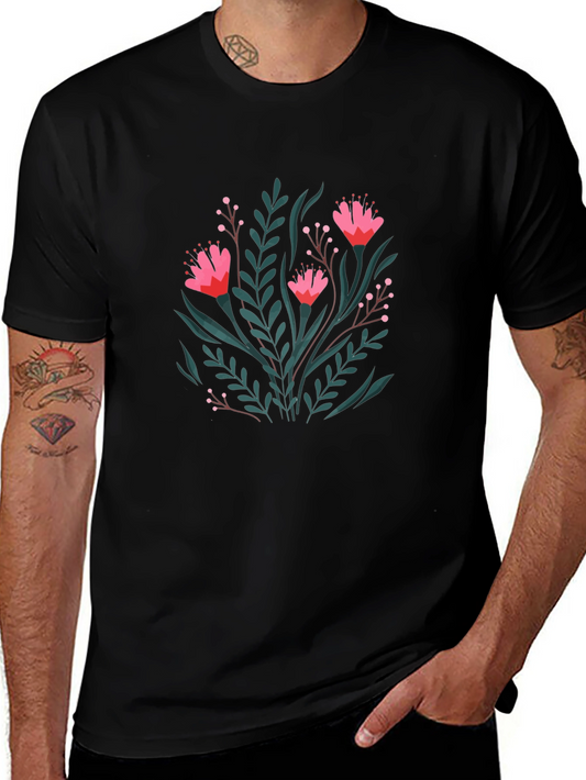 Floral Print Black Crew Neck T-Shirt