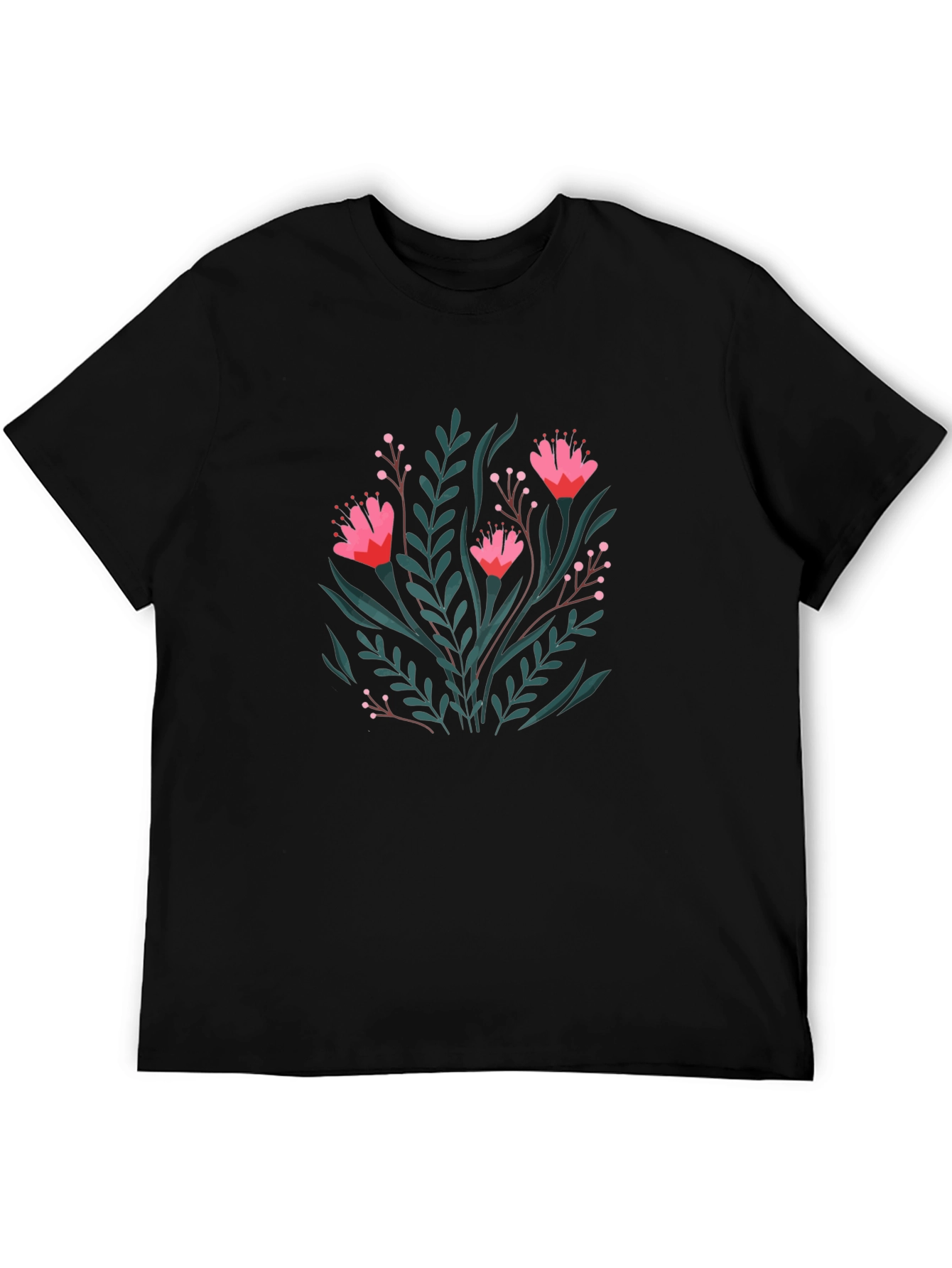Floral Print Black Crew Neck T-Shirt
