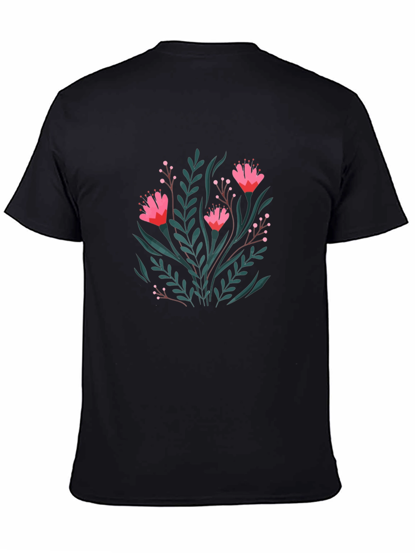 Floral Print Black Crew Neck T-Shirt