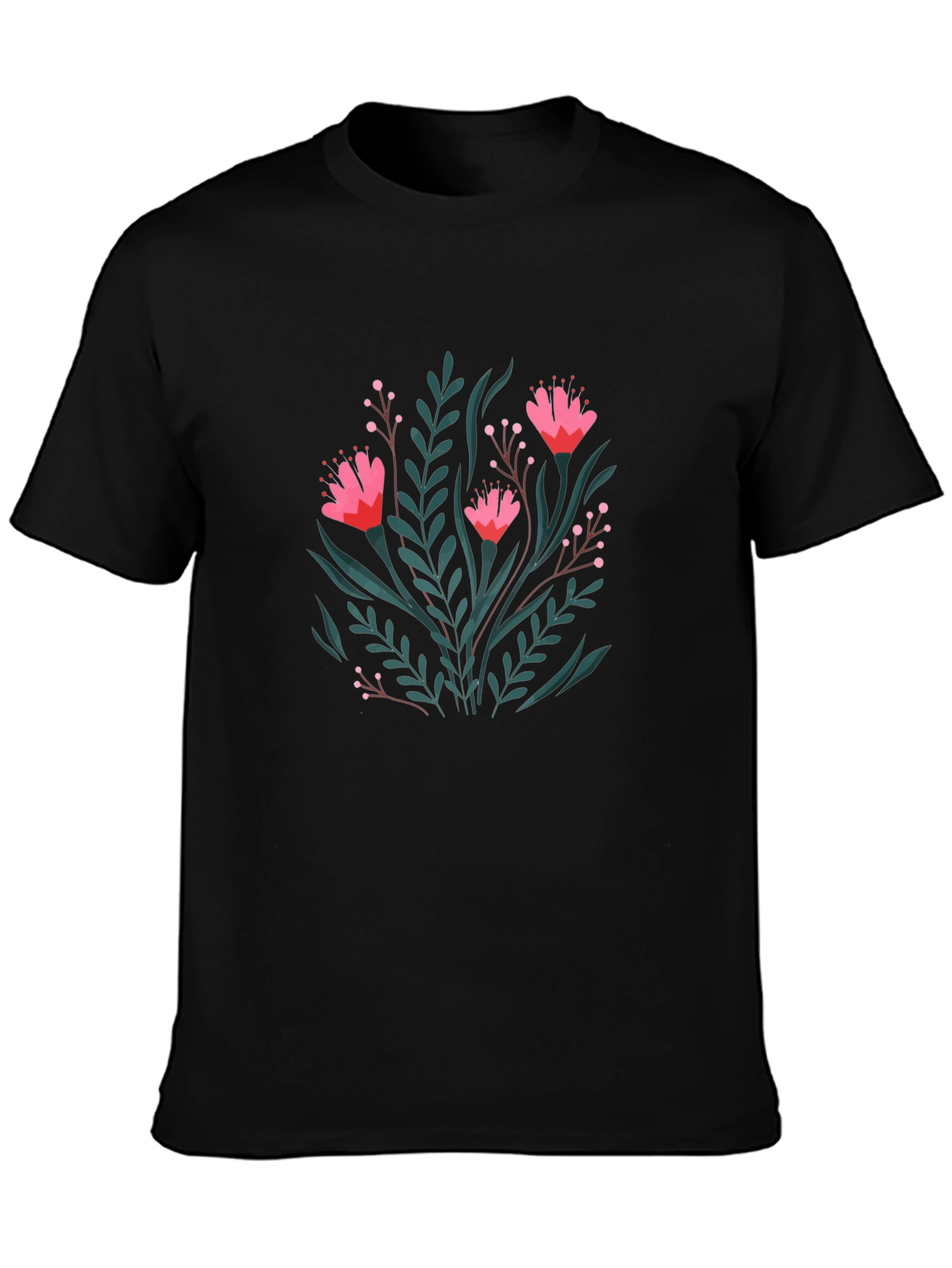 Floral Print Black Crew Neck T-Shirt