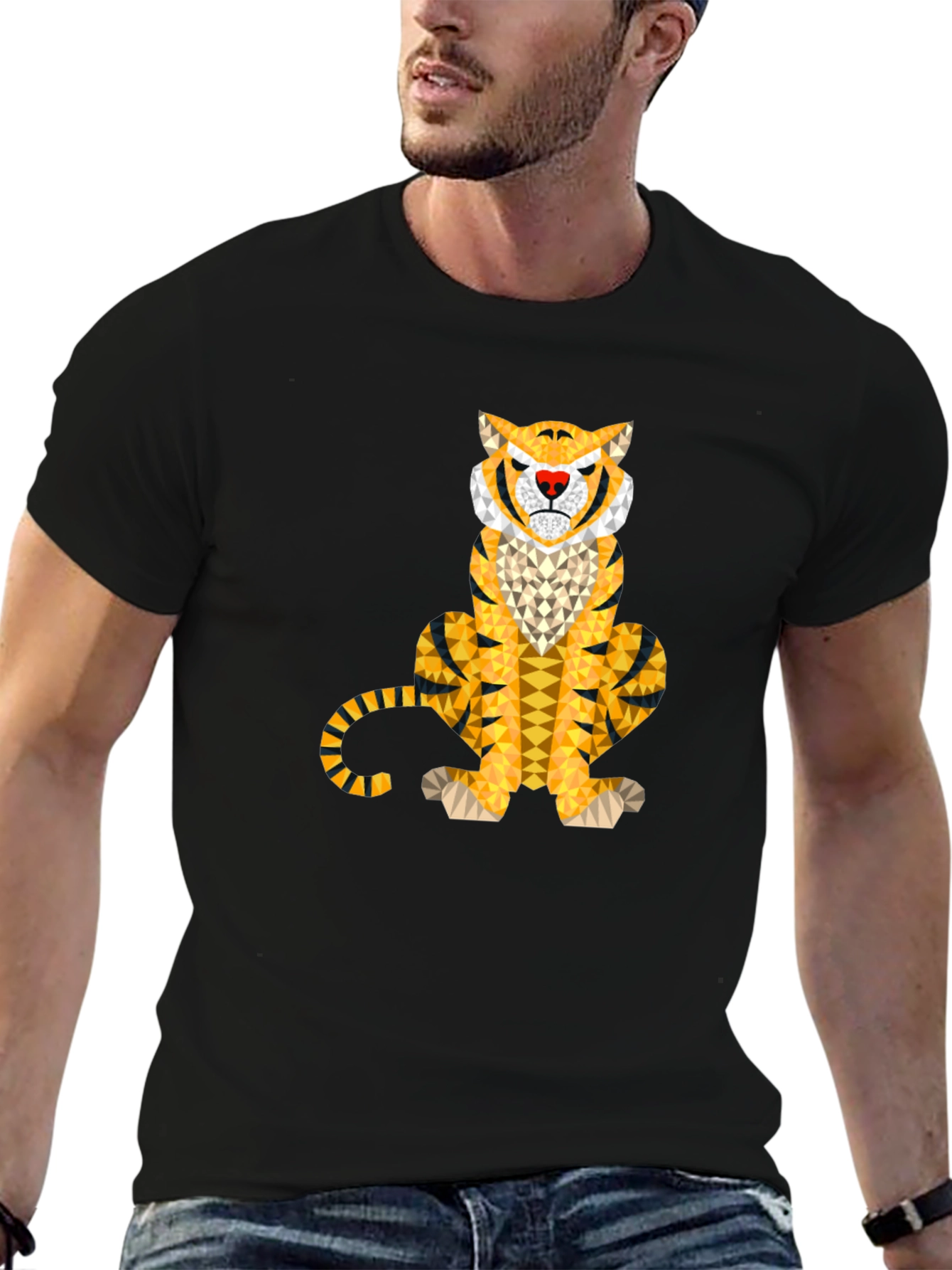Geometric Tiger Graphic Tee - Unique Animal Print
