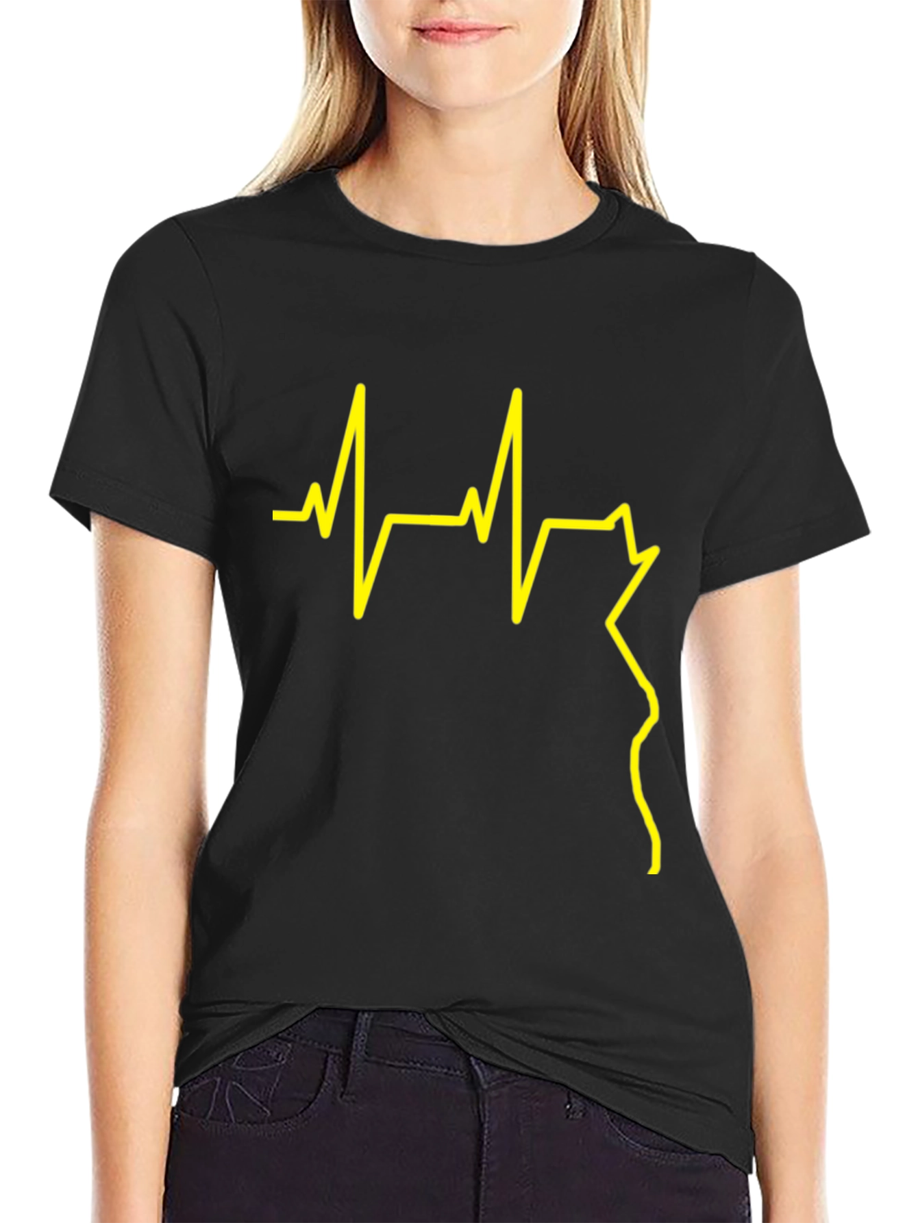 Heartbeat Graphic Tee - Stylish Black T-Shirt
