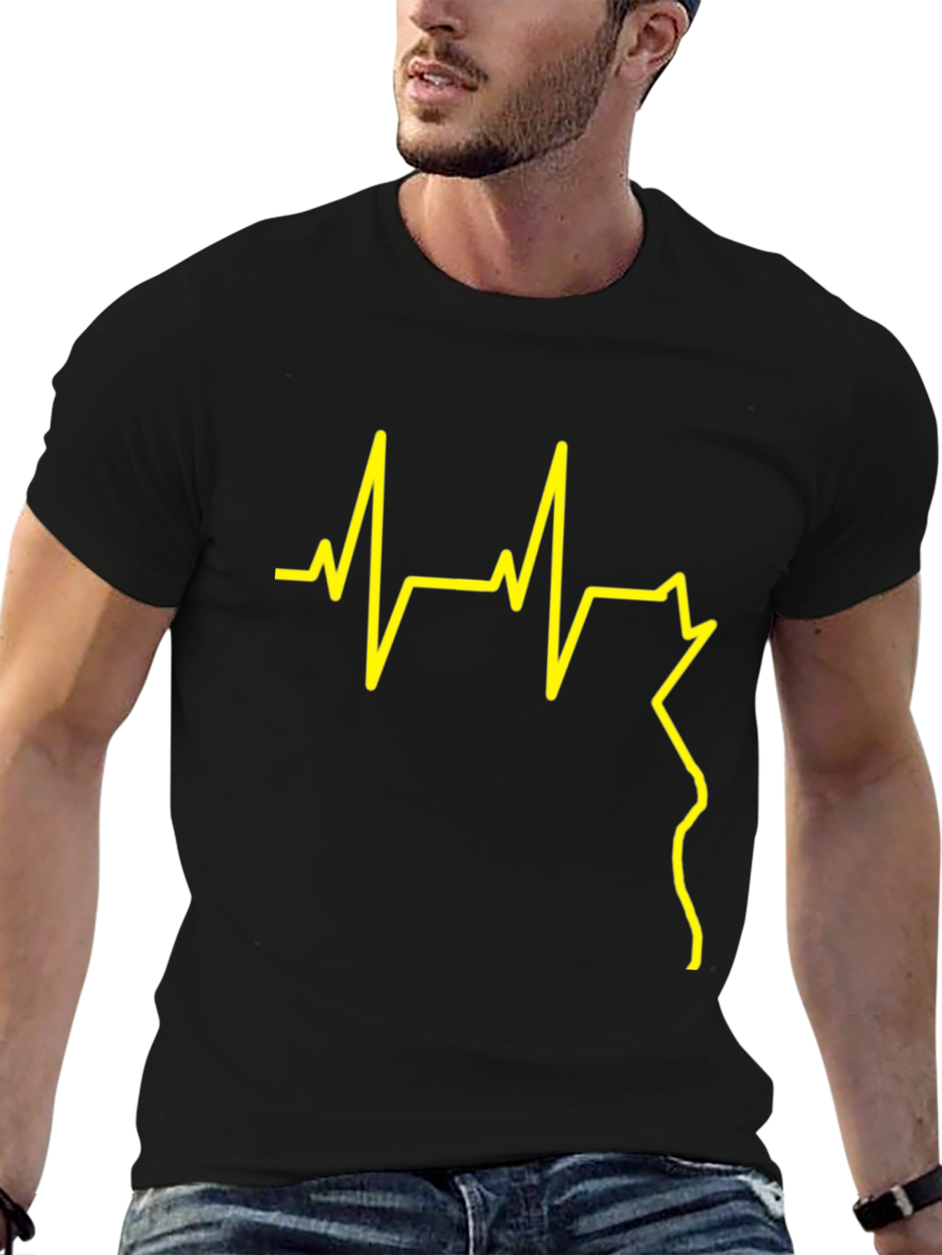 Heartbeat Graphic Tee - Stylish Black T-Shirt