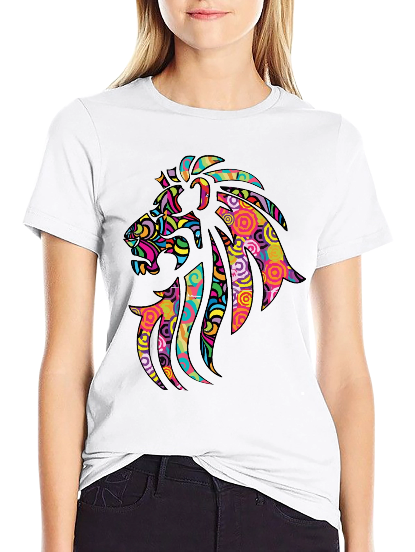 Psychedelic Lion Graphic Black T-Shirt