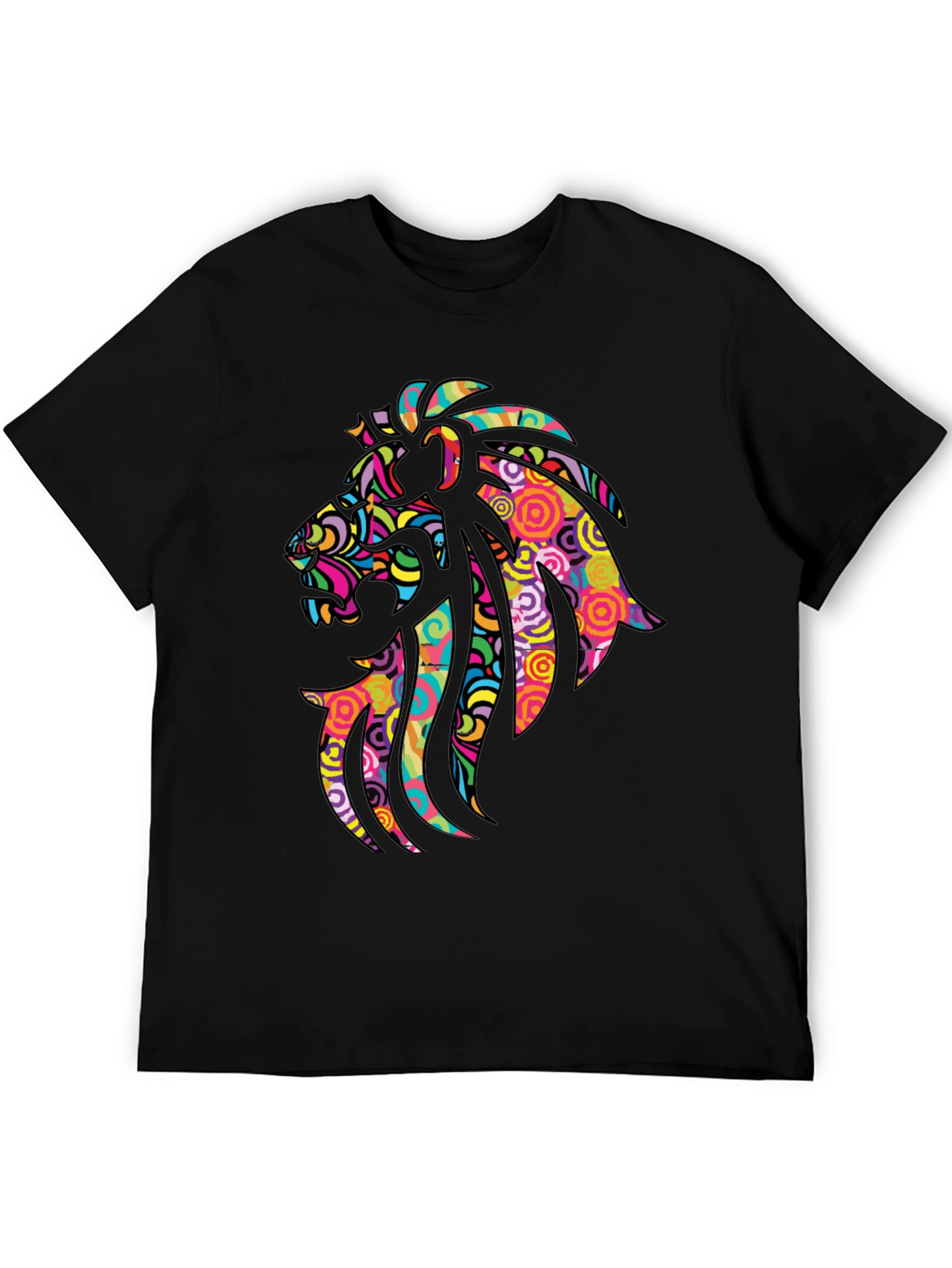 Psychedelic Lion Graphic Black T-Shirt