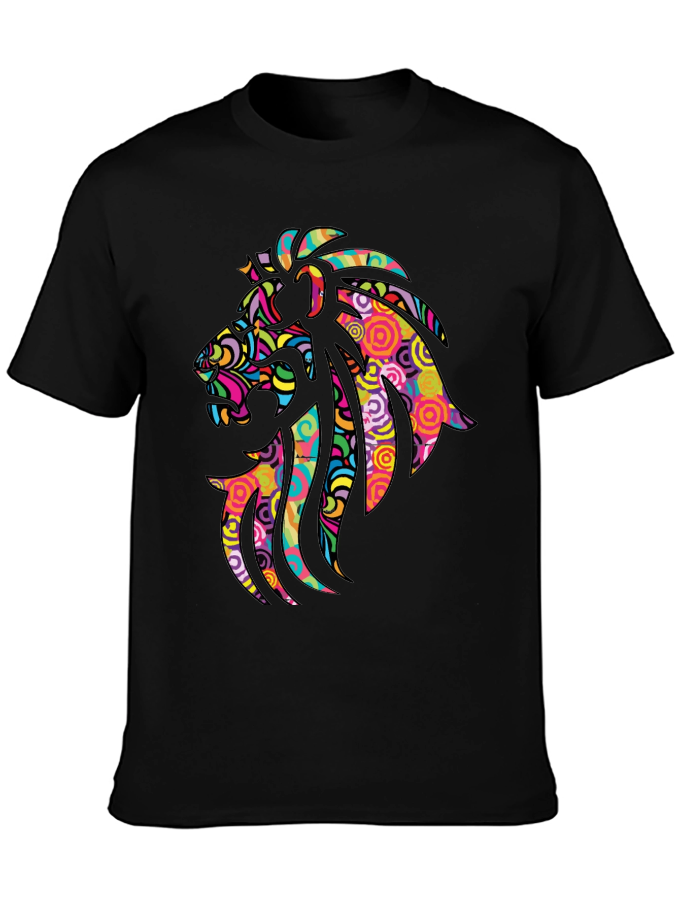 Psychedelic Lion Graphic Black T-Shirt