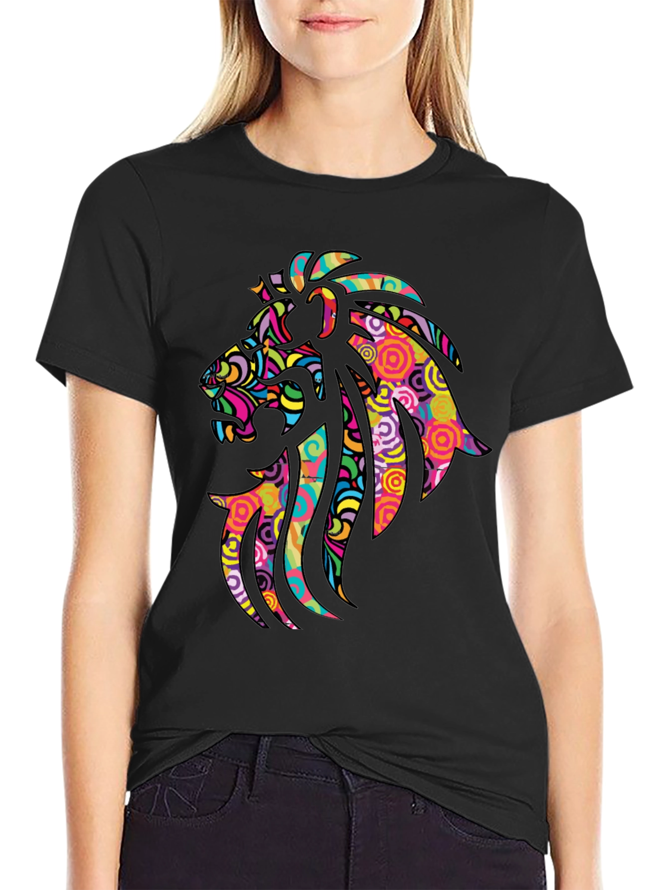 Psychedelic Lion Graphic Black T-Shirt