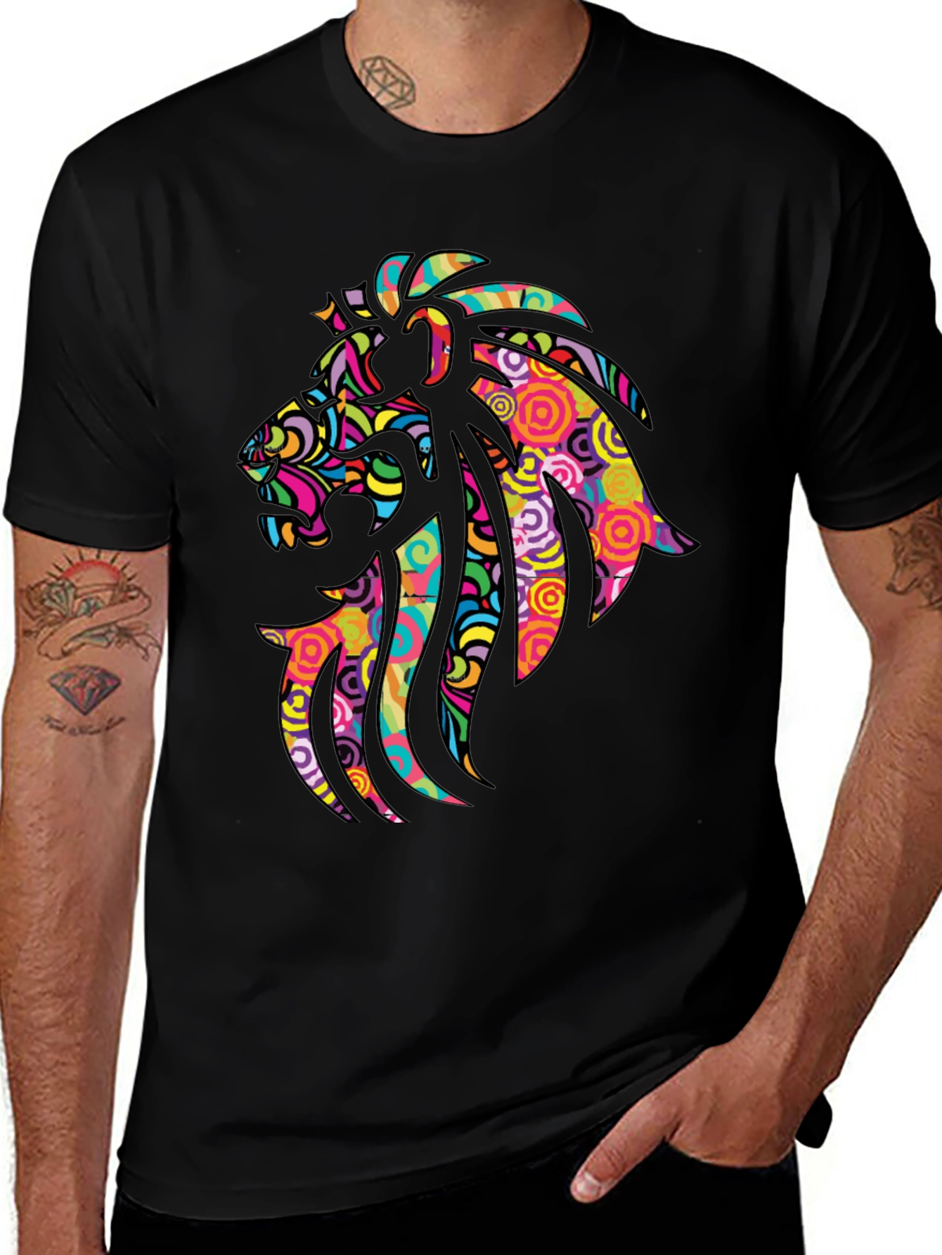 Psychedelic Lion Graphic Black T-Shirt