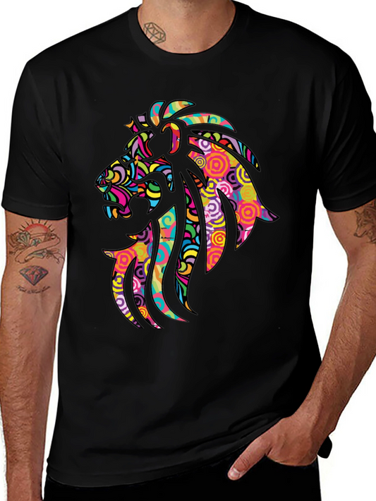 Psychedelic Lion Graphic Black T-Shirt
