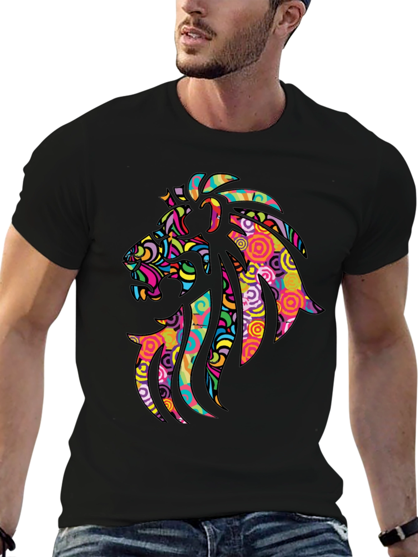 Psychedelic Lion Graphic Black T-Shirt