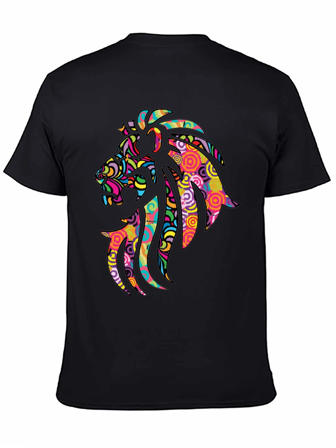 Psychedelic Lion Graphic Black T-Shirt