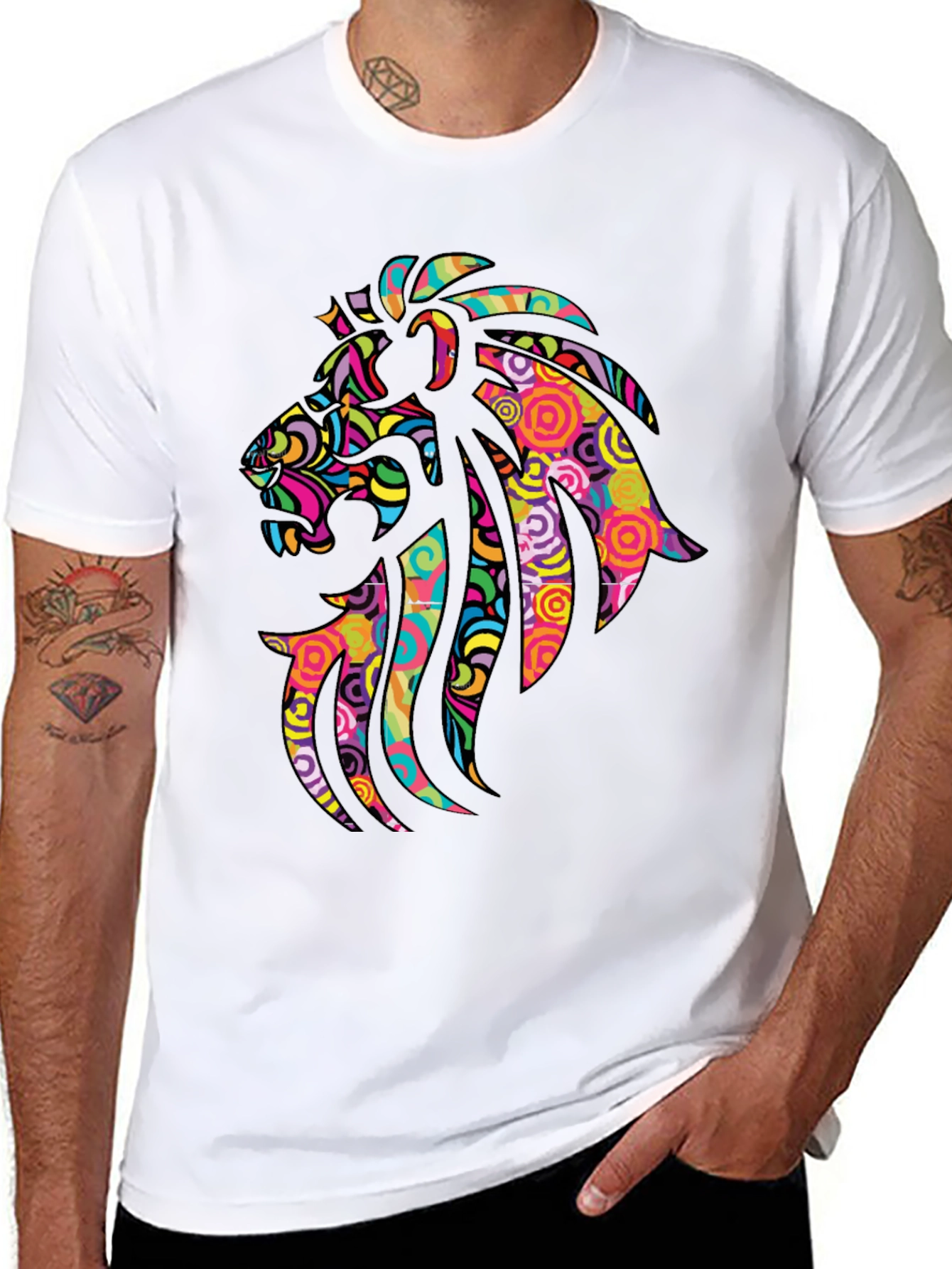 Psychedelic Lion Graphic Black T-Shirt