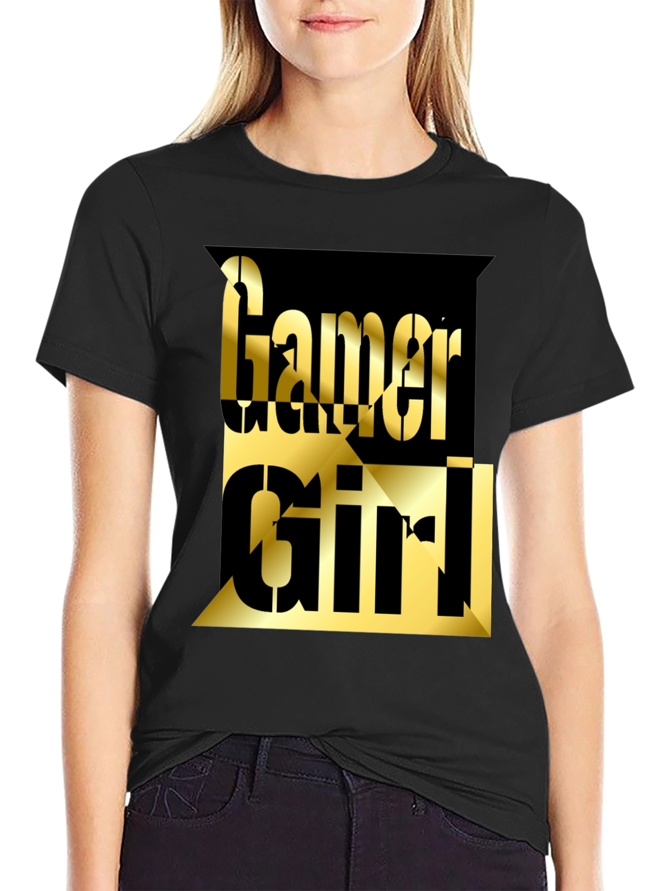 Gamer Girl Tee - Gold Lettering on Black