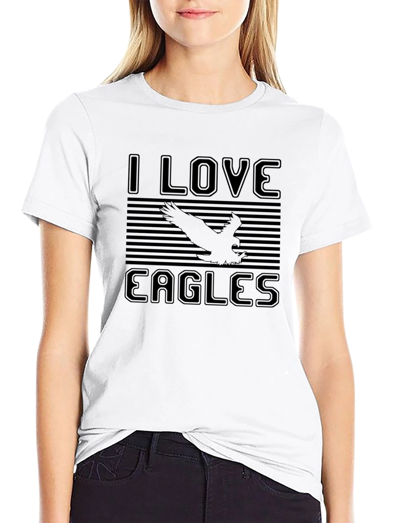 I Love Eagles Black Graphic T-Shirt